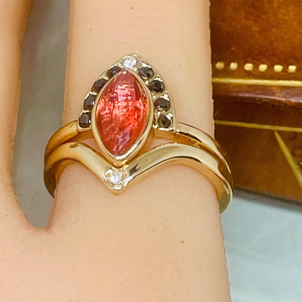 Egyptian Revival Gold Filled Ring Set: Orange Cubic Zirconia, Size 8