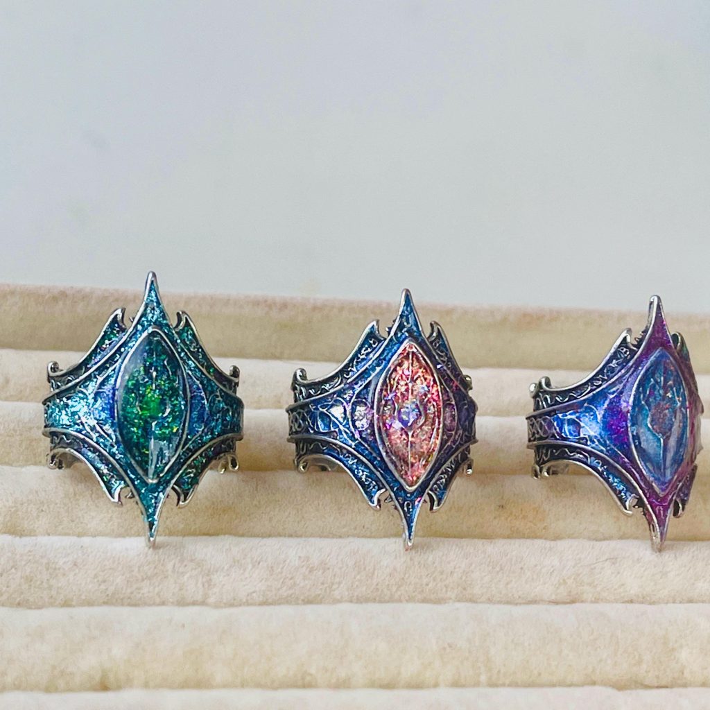 Iridescent Marquise Stone Ring: Gothic Elven Witch Jewelry