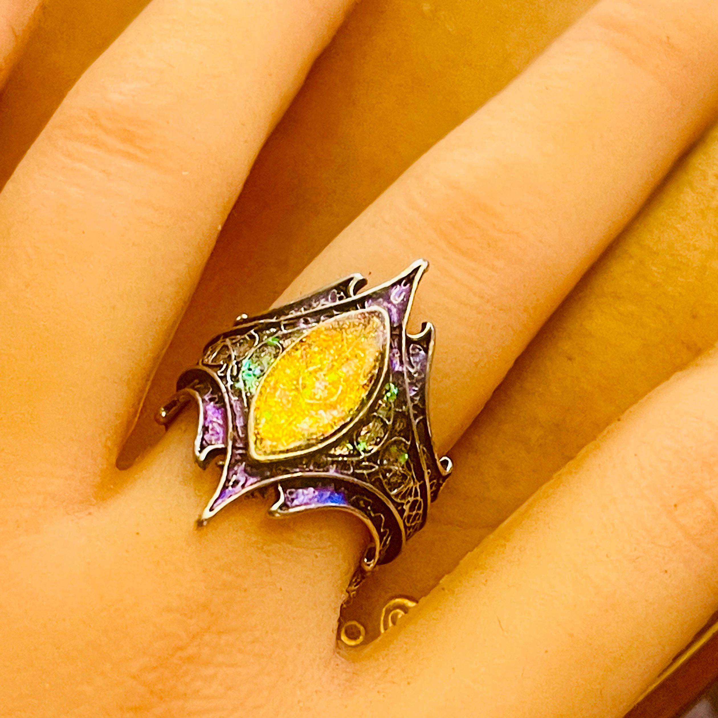 Gothic Stained Glass Window Ring: Aurora Opal Silver Arch - Image 9