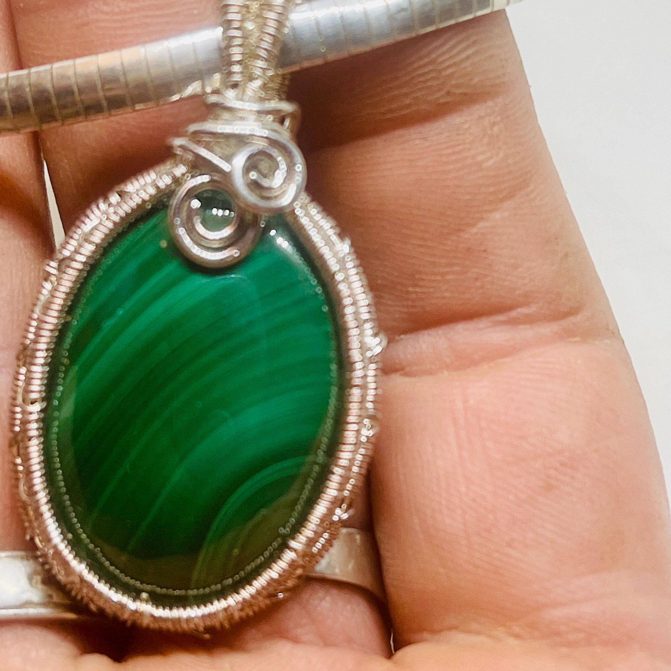 Handmade Malachite Sterling Silver Necklace: Green Stone Pendant - Image 6