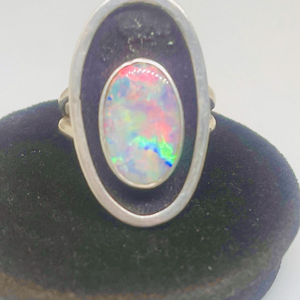 Vintage Australian Opal Sterling Silver Ring - Size 9