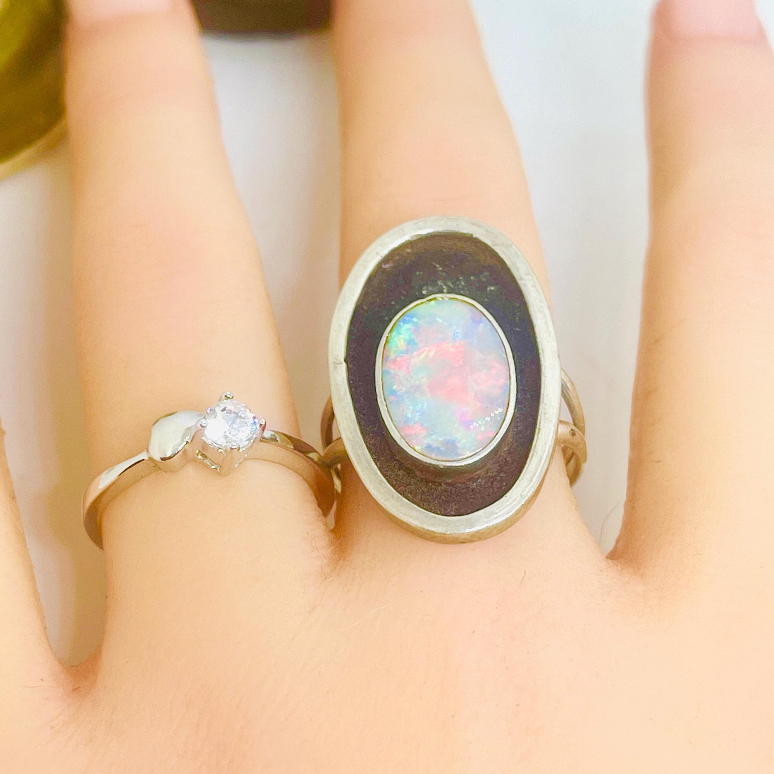 Vintage Australian Opal Sterling Silver Ring - Size 9 - Image 8