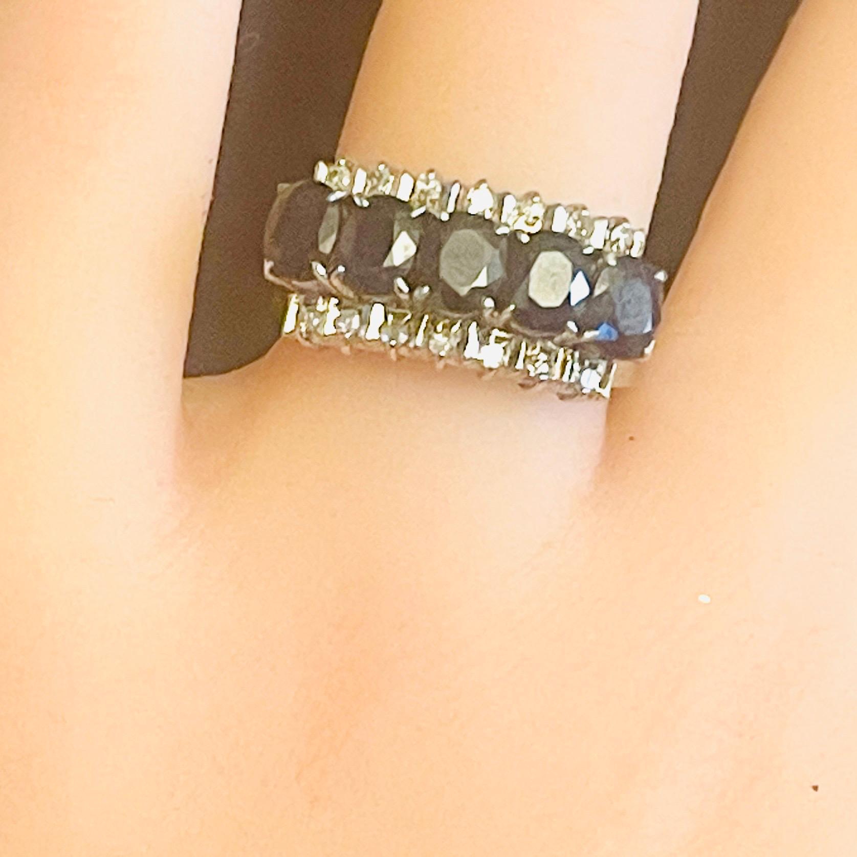 Art Deco Natural Sapphire Diamond Ring: 18kt White Gold Anniversary Ring, Size 6 - Image 2