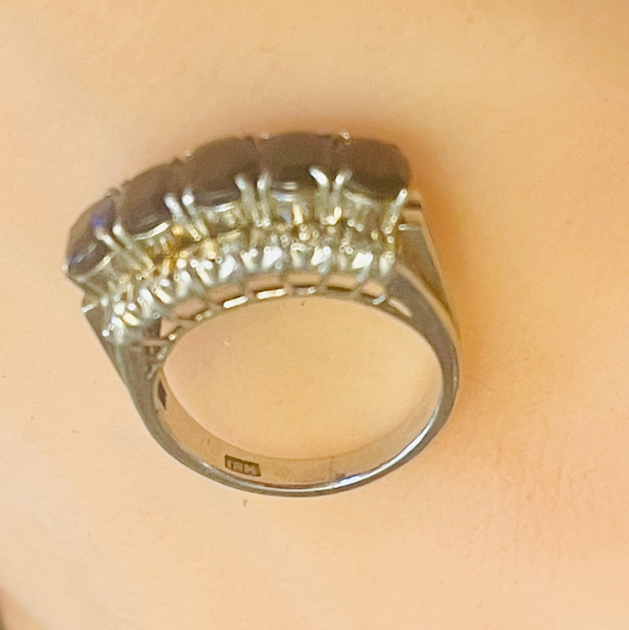 Art Deco Natural Sapphire Diamond Ring: 18kt White Gold Anniversary Ring, Size 6 - Image 10