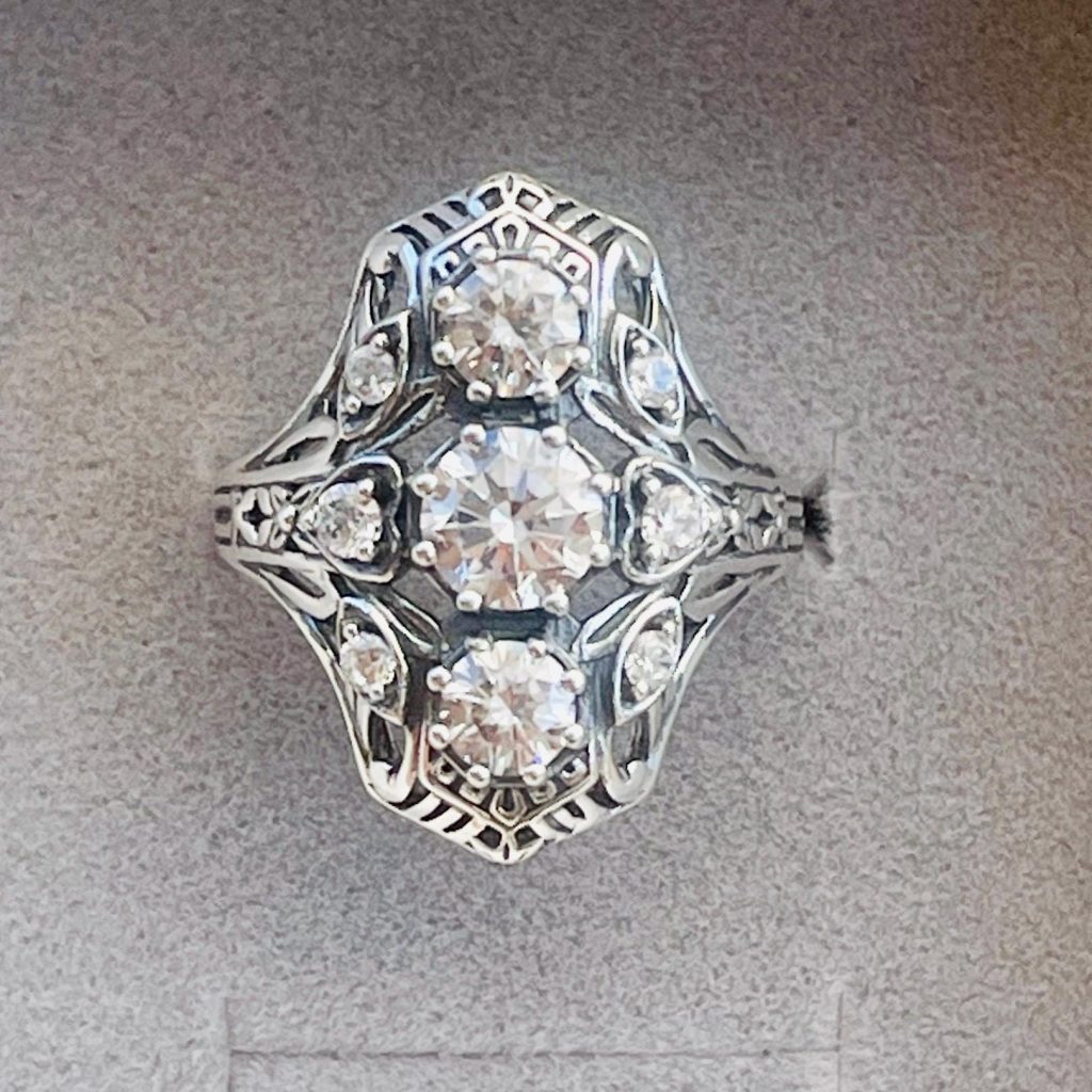 Art Nouveau Sterling Silver Paste Ring - Size 9