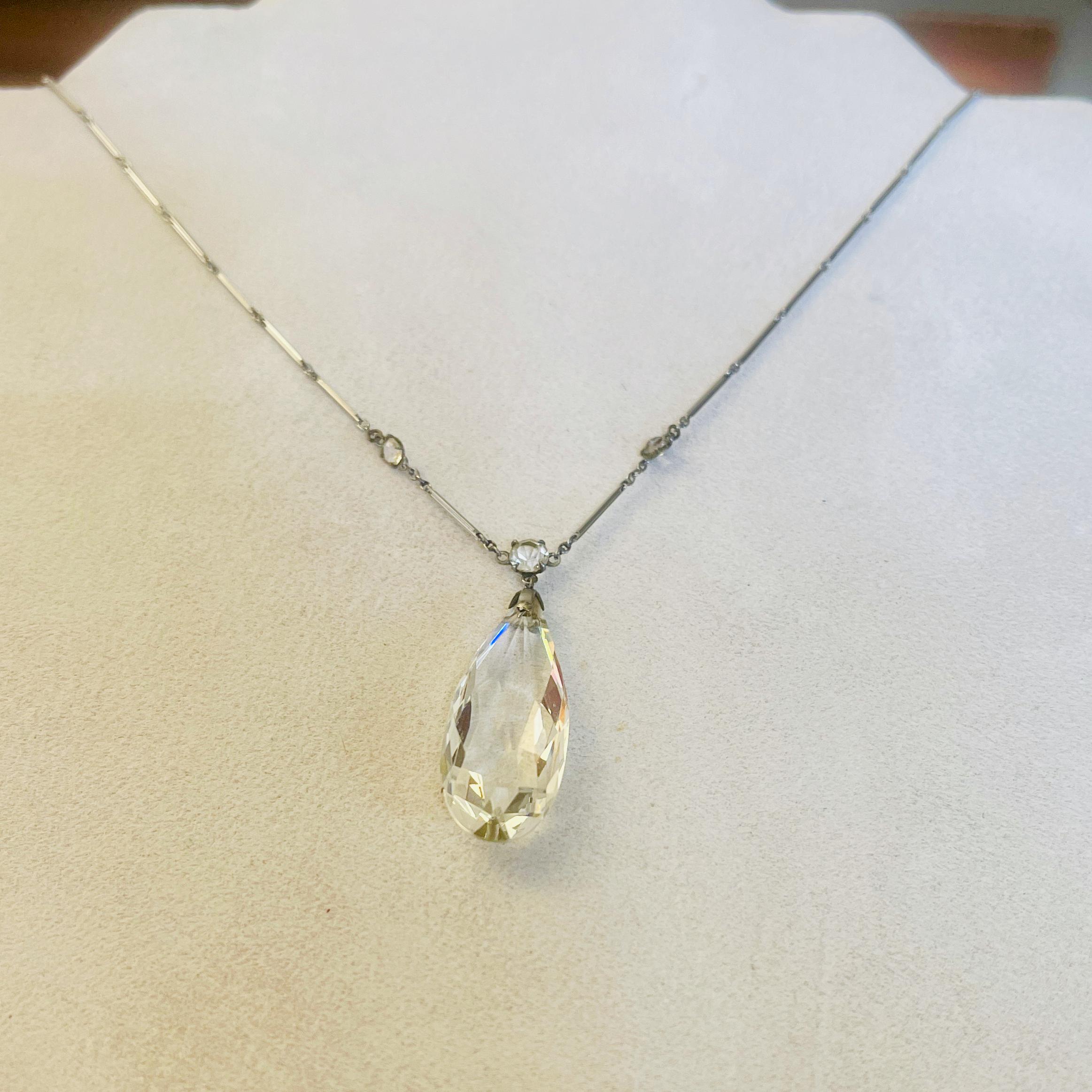 Vintage Rock Crystal Pendant Necklace: Sterling Silver Quartz Drop - Image 6