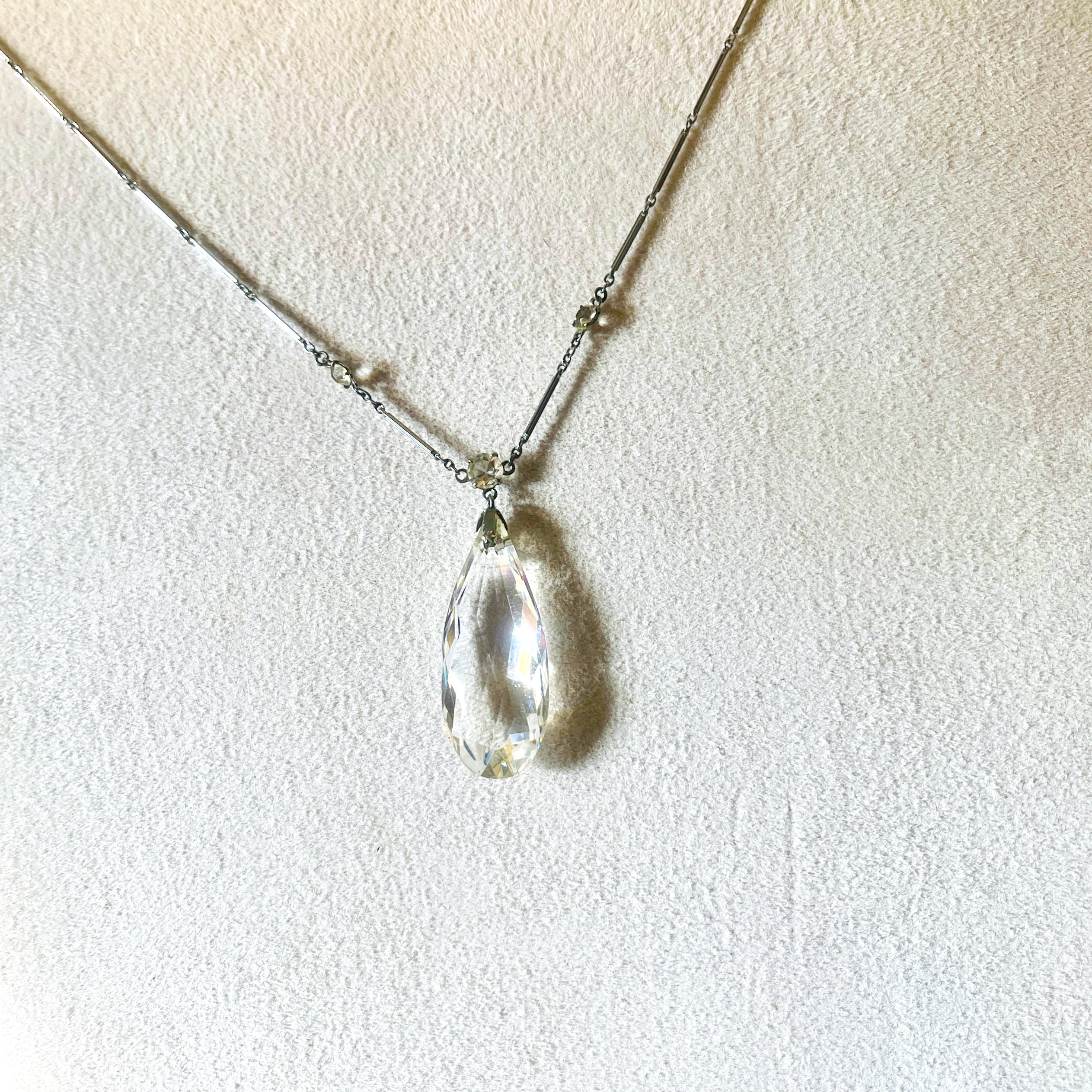 Vintage Rock Crystal Pendant Necklace: Sterling Silver Quartz Drop - Image 5
