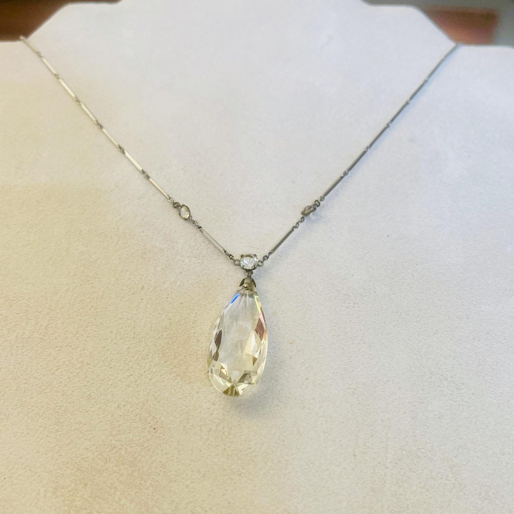 Vintage Rock Crystal Pendant Necklace: Sterling Silver Quartz Drop