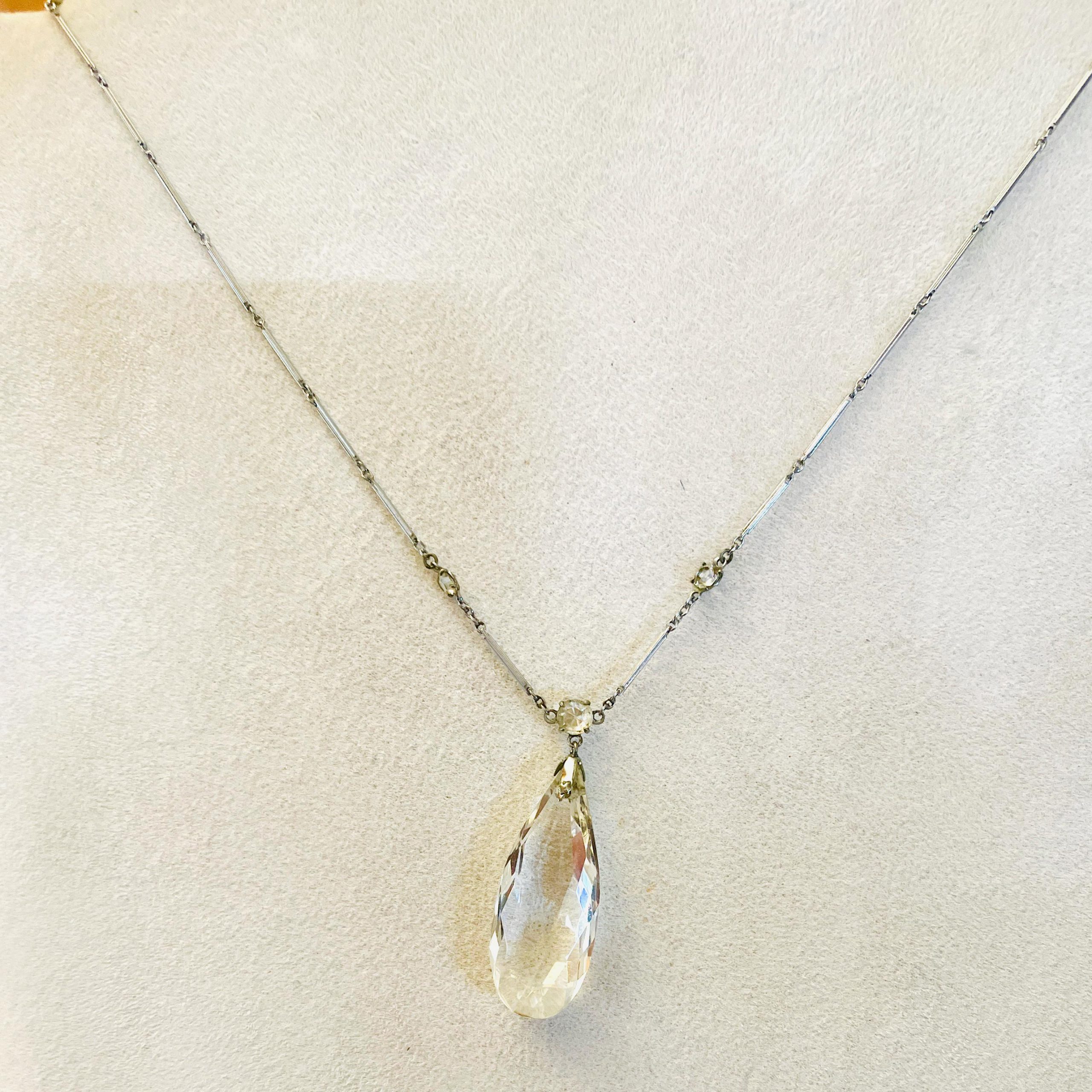 Vintage Rock Crystal Pendant Necklace: Sterling Silver Quartz Drop - Image 4