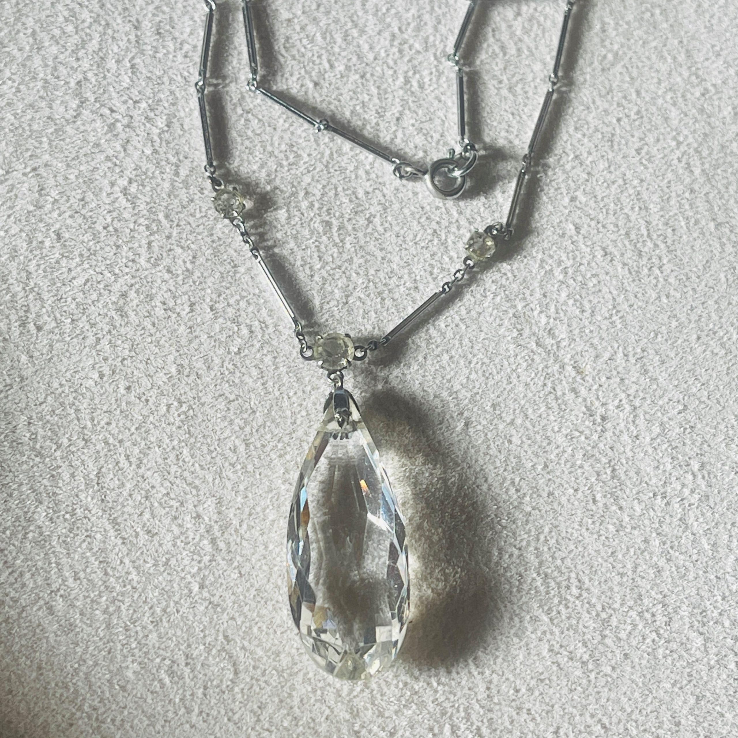 Vintage Rock Crystal Pendant Necklace: Sterling Silver Quartz Drop - Image 8