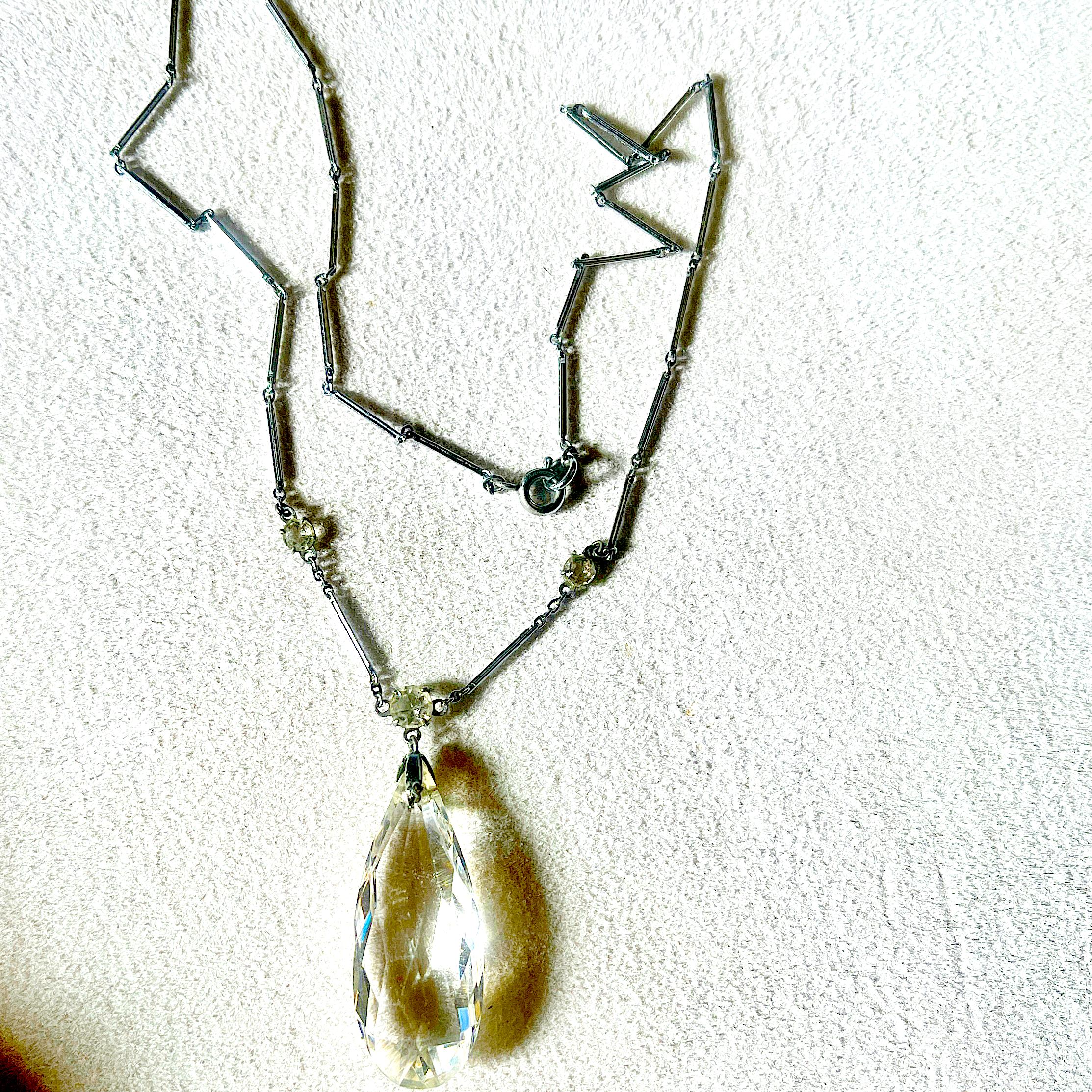 Vintage Rock Crystal Pendant Necklace: Sterling Silver Quartz Drop - Image 9