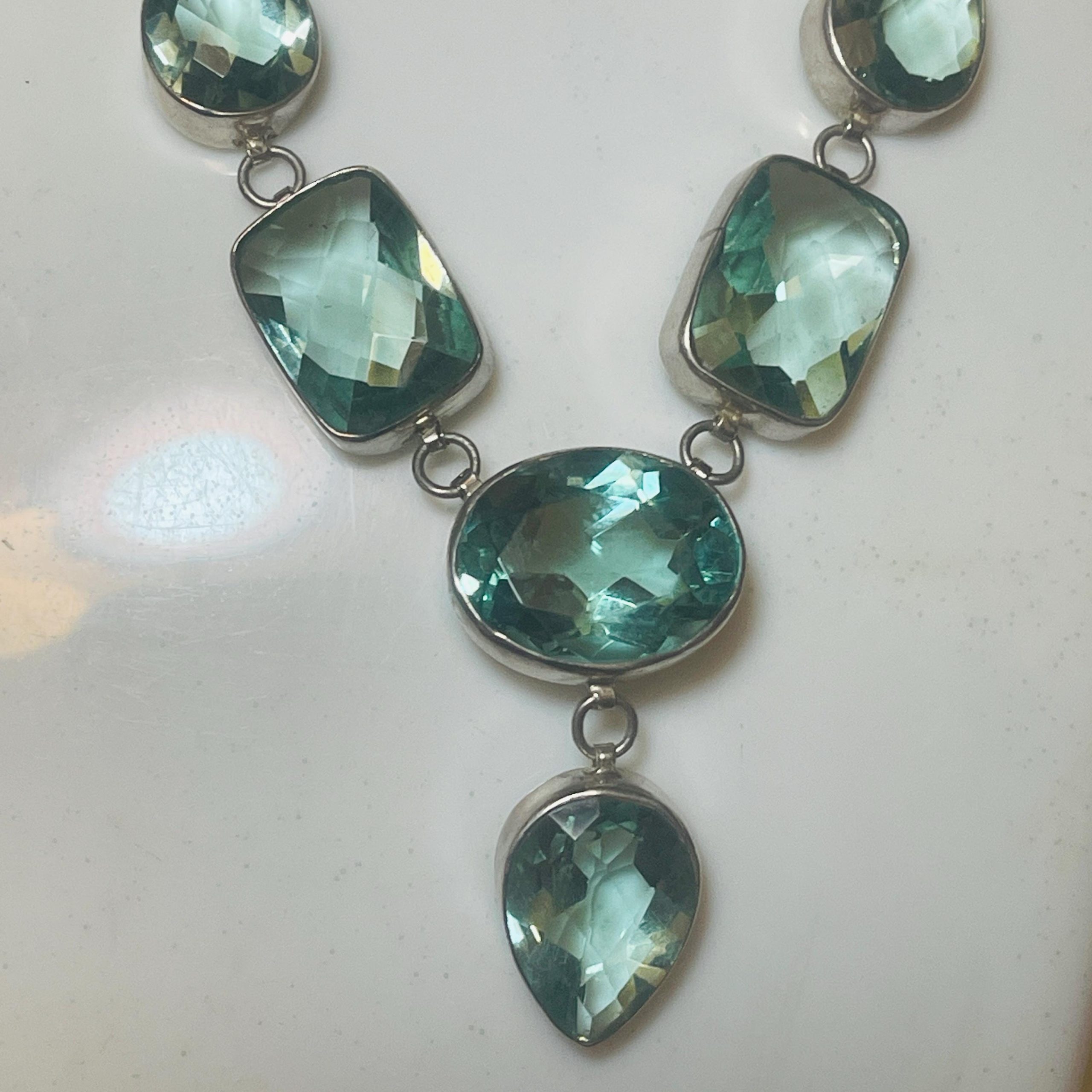 Vintage Blue Green Topaz Sterling Silver Necklace, 18 Inch - Image 7