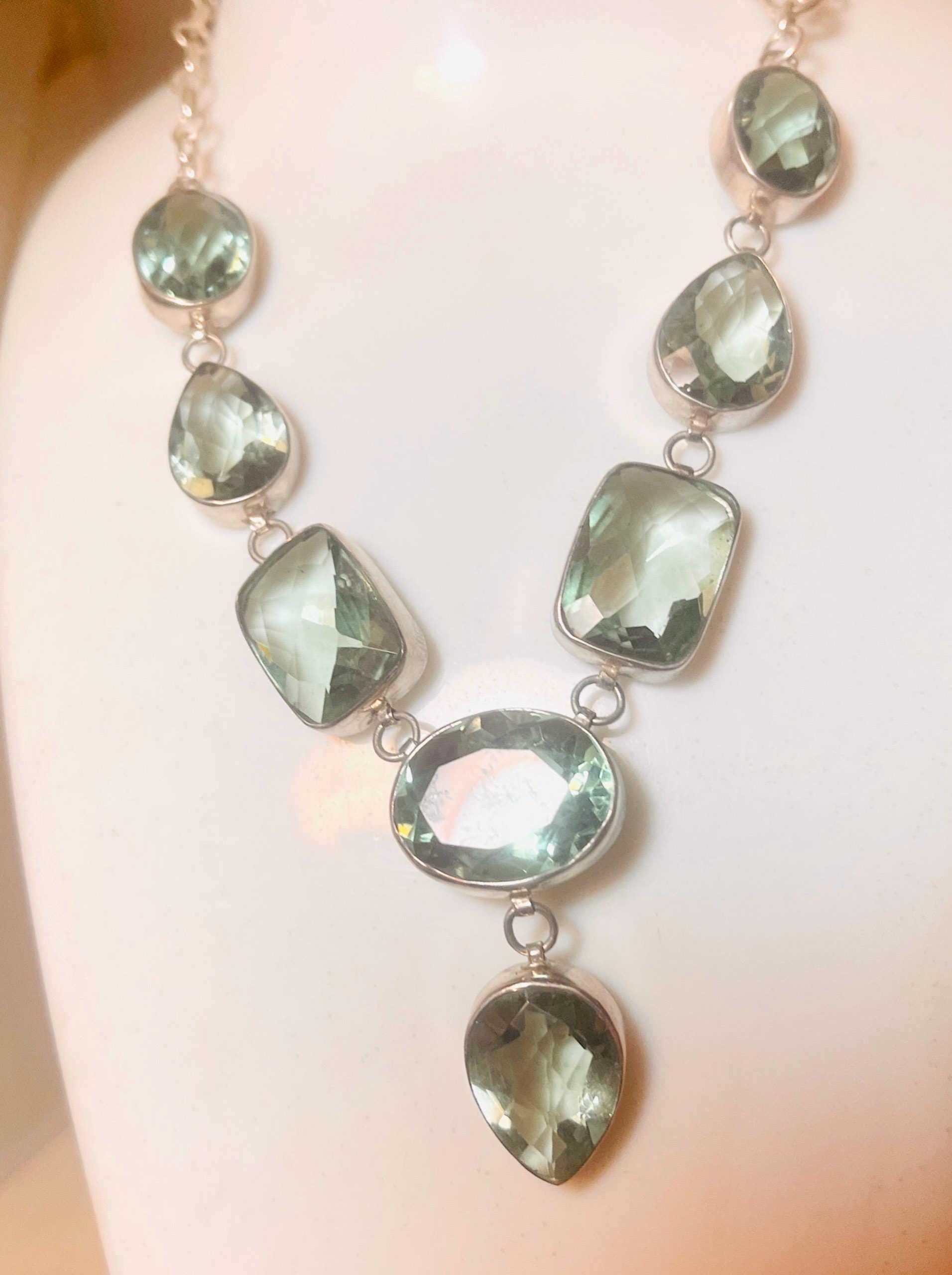 Vintage Blue Green Topaz Sterling Silver Necklace, 18 Inch - Image 4