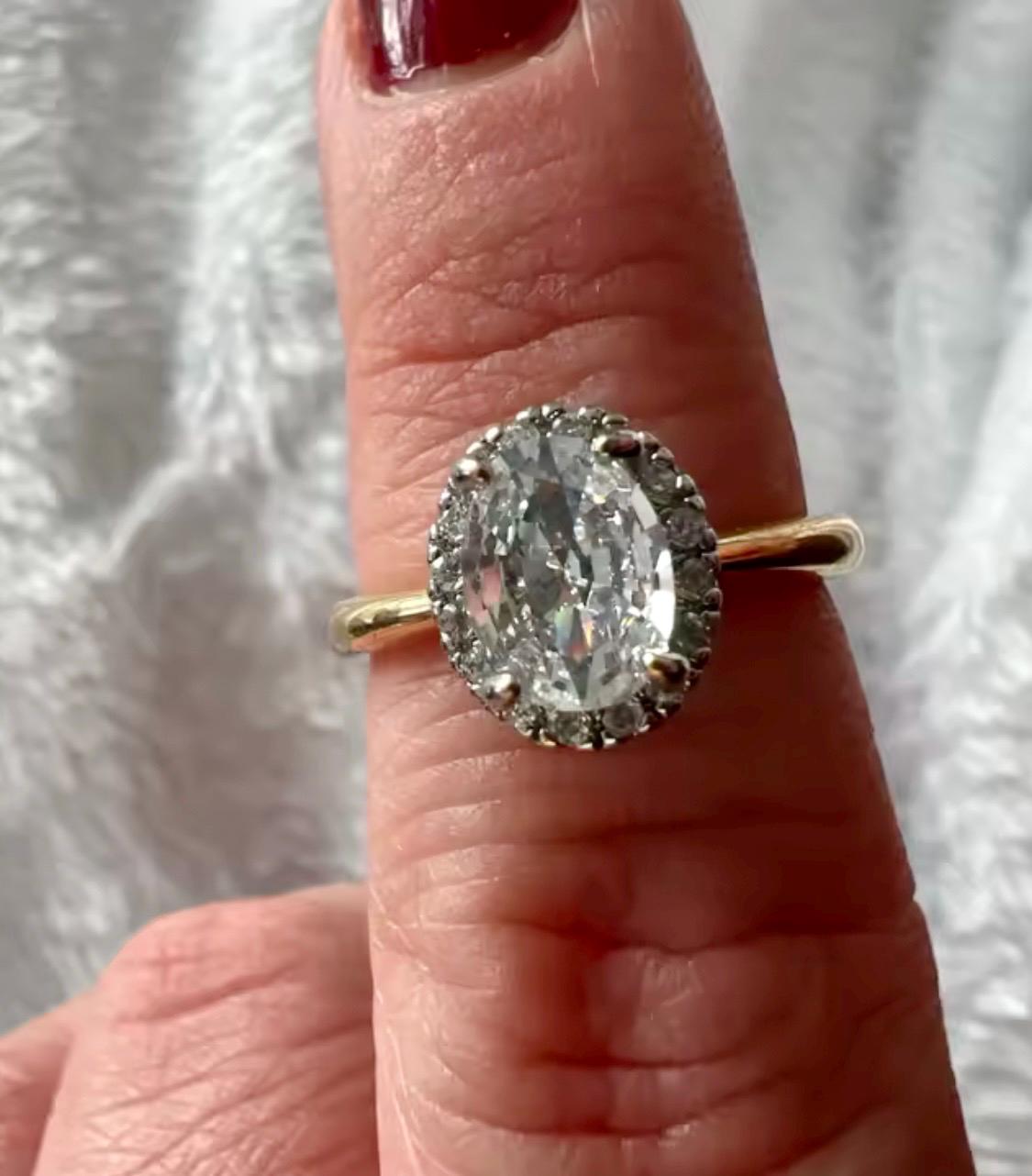 Classic Engagement Ring, Oval, Halo Ring Yellow Gold Vermeil Ring - Image 7