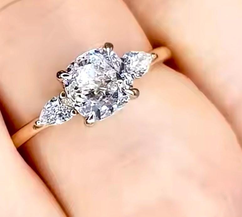 Cushion Cut Simulated Diamond Engagement Ring - 18k Yellow or White Gold Finish