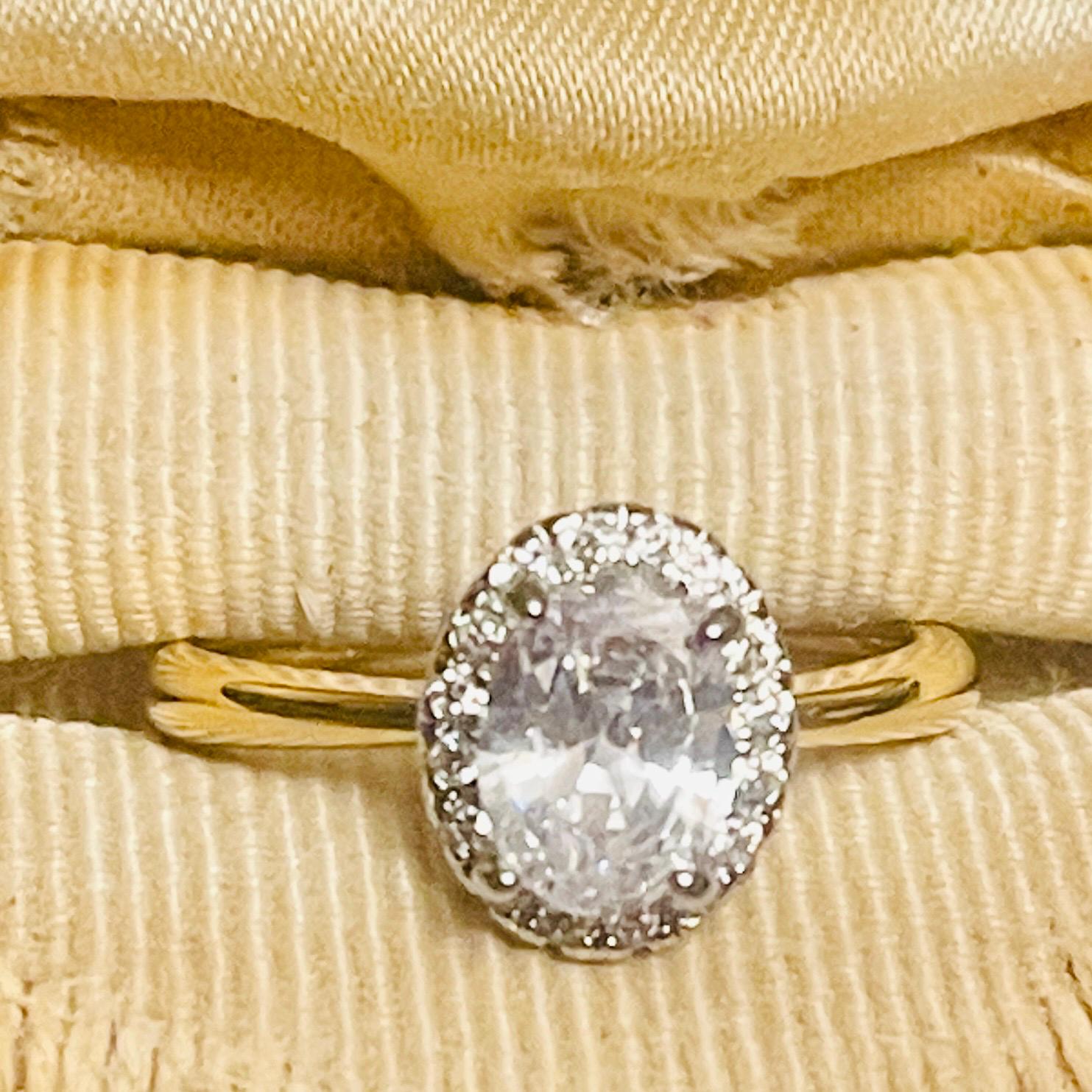 Classic Engagement Ring, Oval, Halo Ring Yellow Gold Vermeil Ring - Image 9