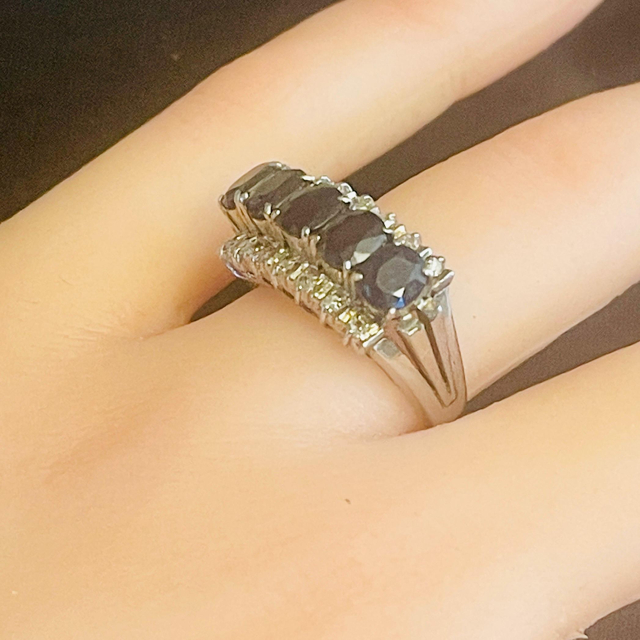 Art Deco Natural Sapphire Diamond Ring: 18kt White Gold Anniversary Ring, Size 6 - Image 3