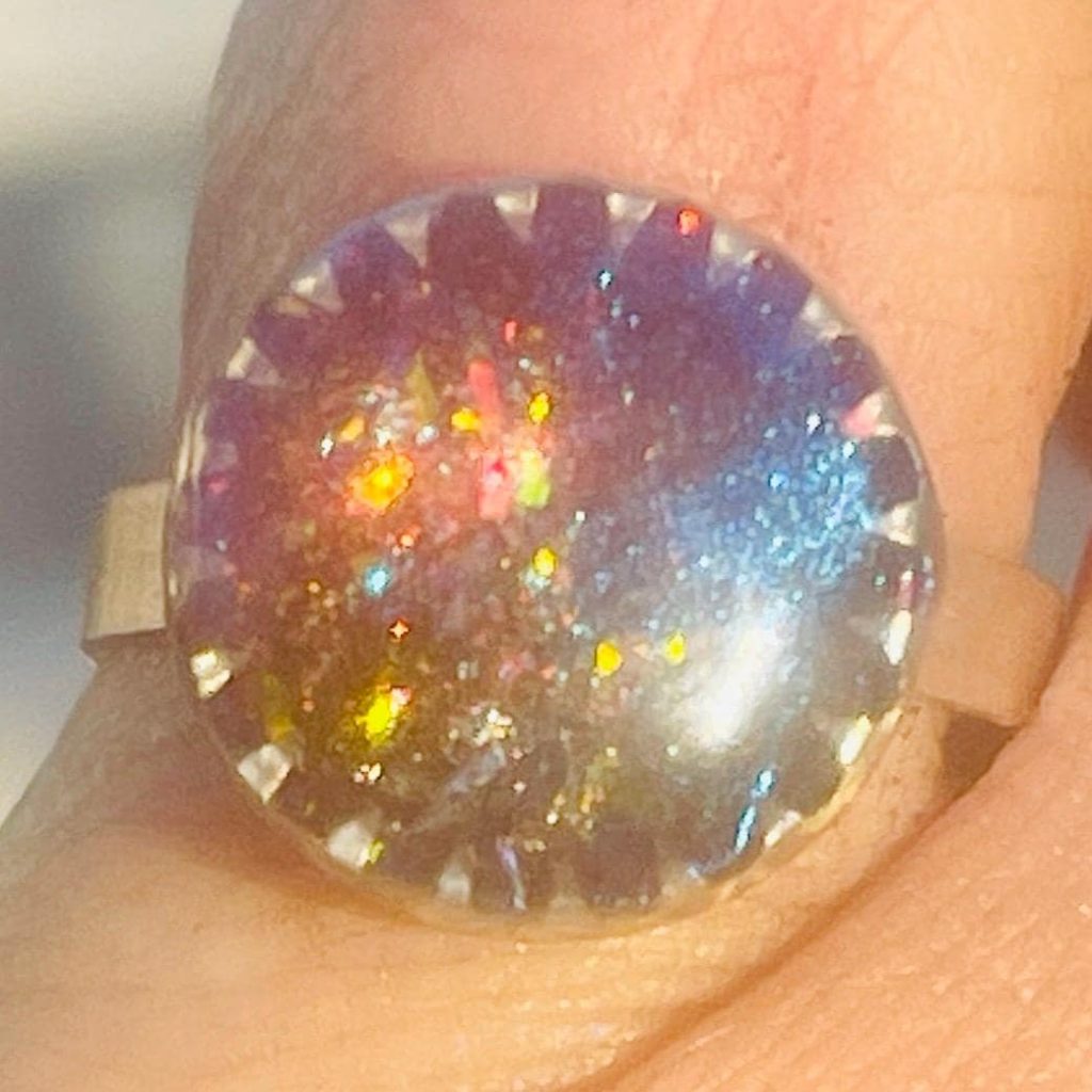 Handmade Madrone Resin Opal Ring: Recycled Silver Fairytale Jewelry