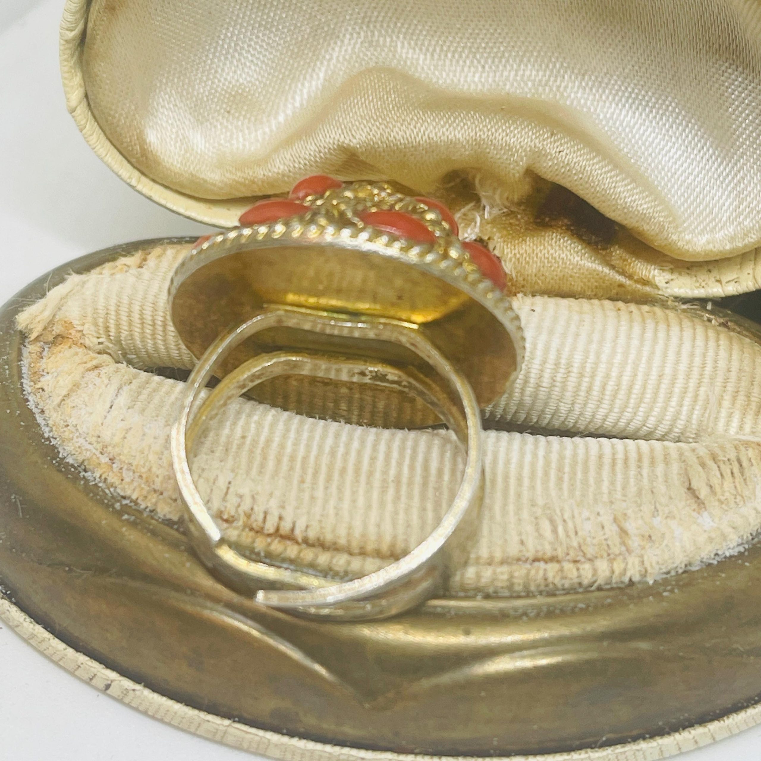 Vintage Orange Coral Ring: Yellow Gold over Sterling Silver, Adjustable Band - Image 5