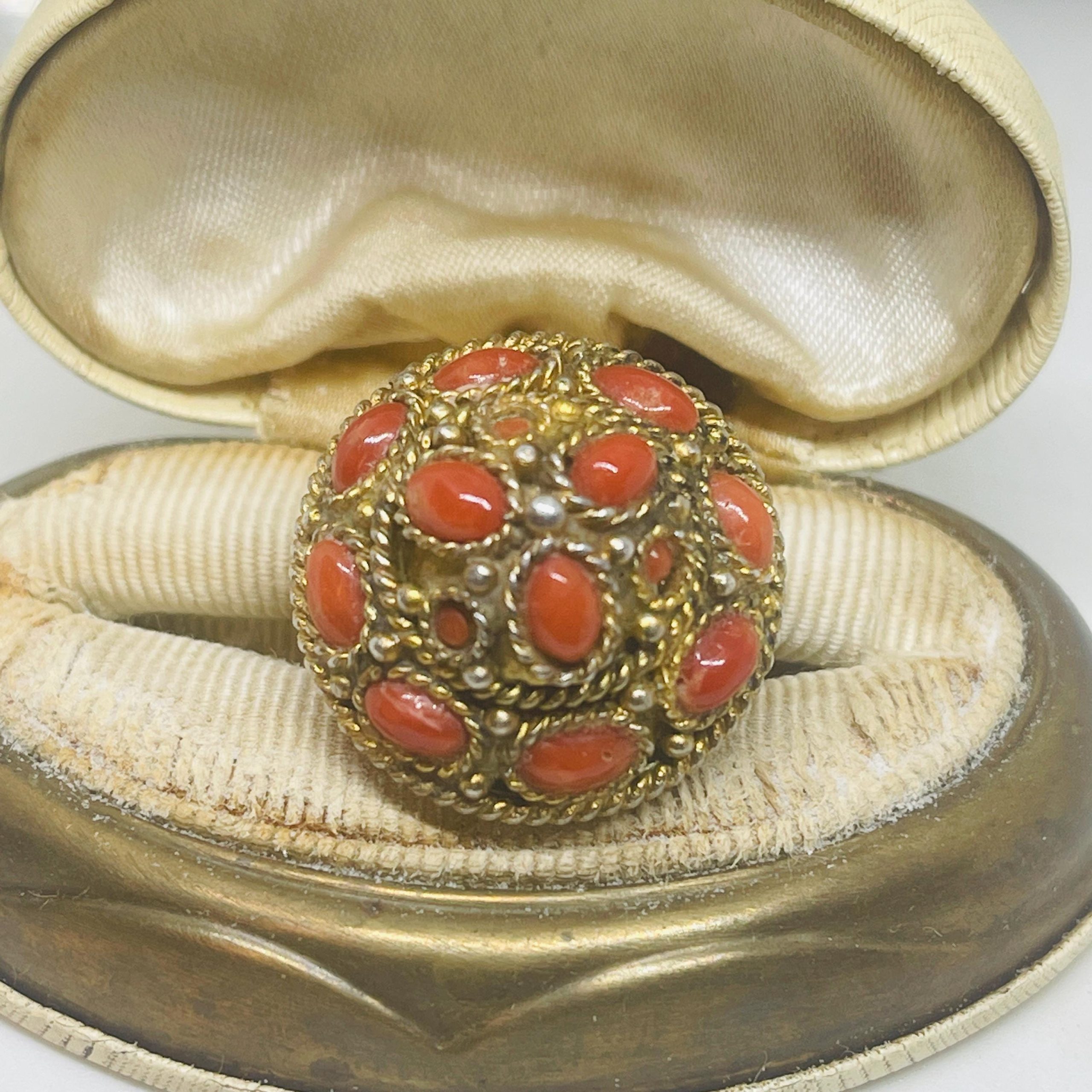 Vintage Orange Coral Ring: Yellow Gold over Sterling Silver, Adjustable Band - Image 6