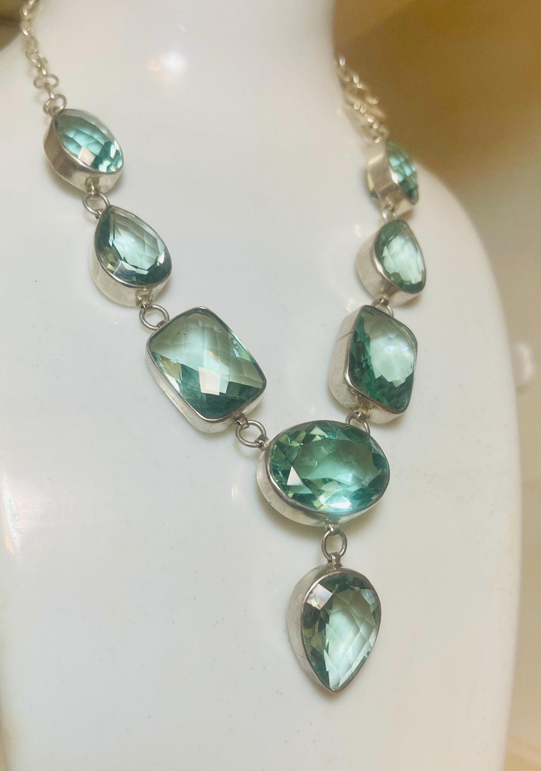 Vintage Blue Green Topaz Sterling Silver Necklace, 18 Inch - Image 3