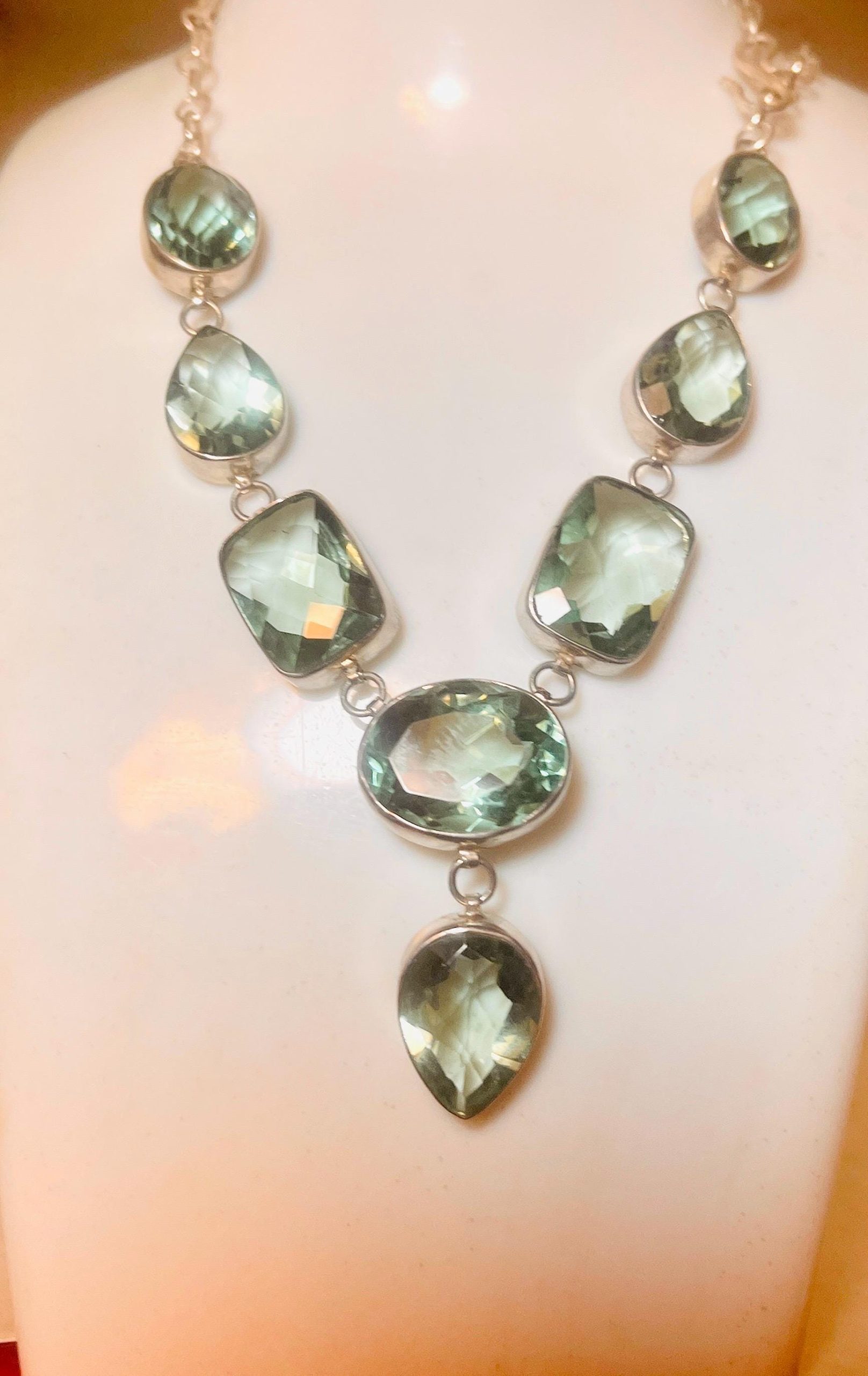 Vintage Blue Green Topaz Sterling Silver Necklace, 18 Inch - Image 6