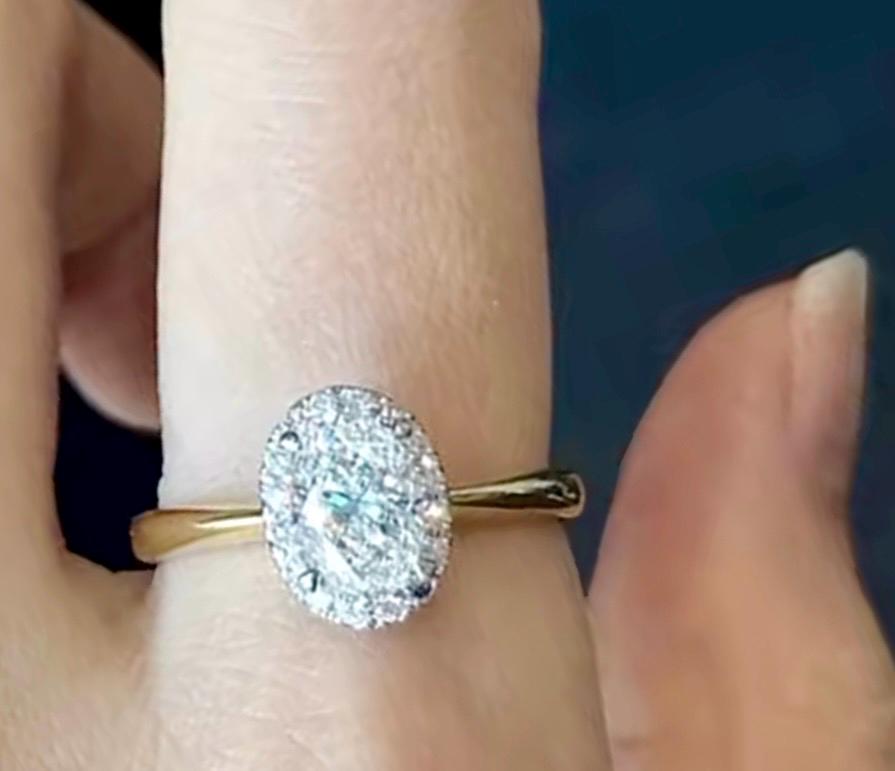 Classic Engagement Ring, Oval, Halo Ring Yellow Gold Vermeil Ring - Image 4