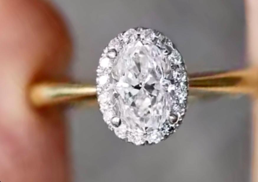 Classic Engagement Ring, Oval, Halo Ring Yellow Gold Vermeil Ring - Image 2