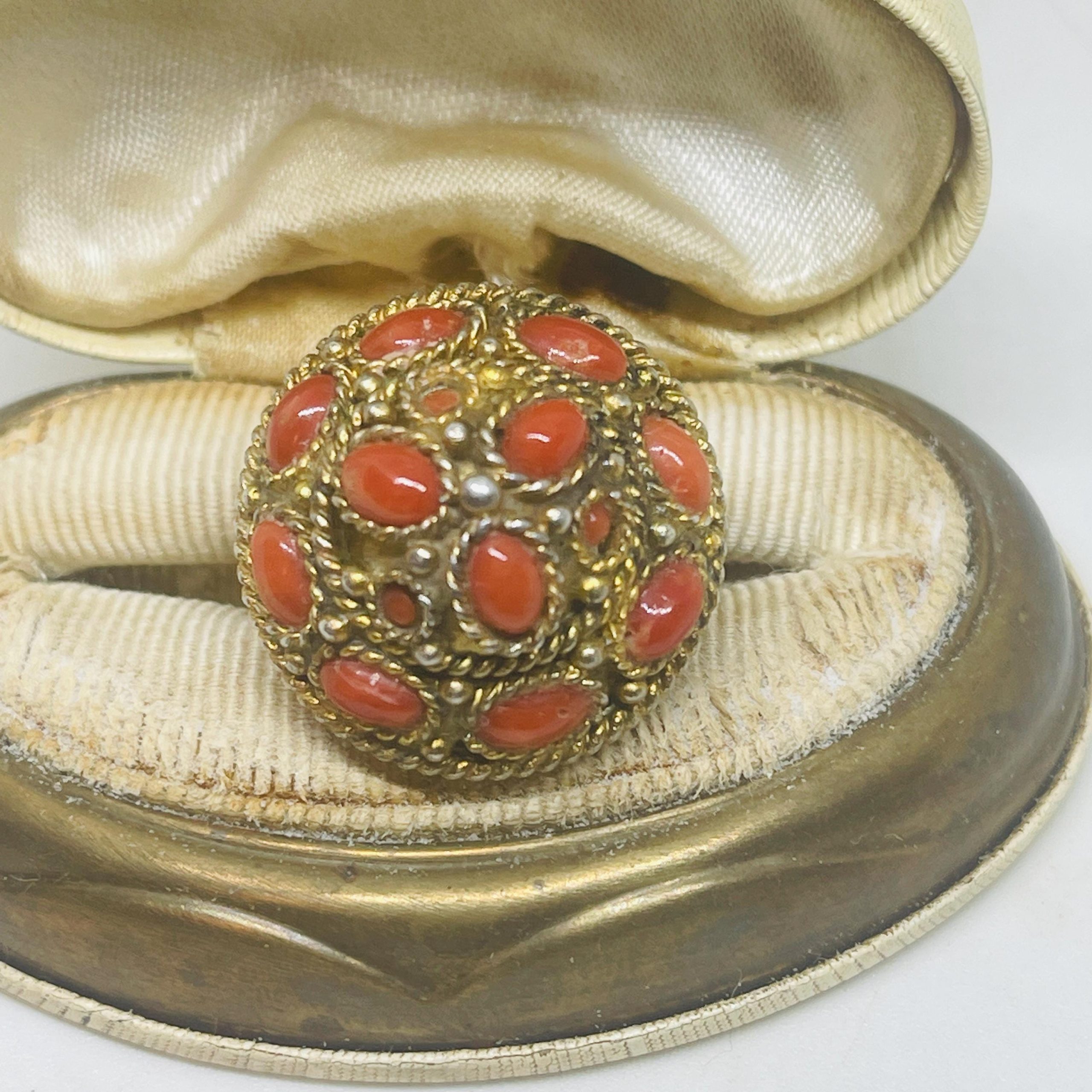 Vintage Orange Coral Ring: Yellow Gold over Sterling Silver, Adjustable Band - Image 7