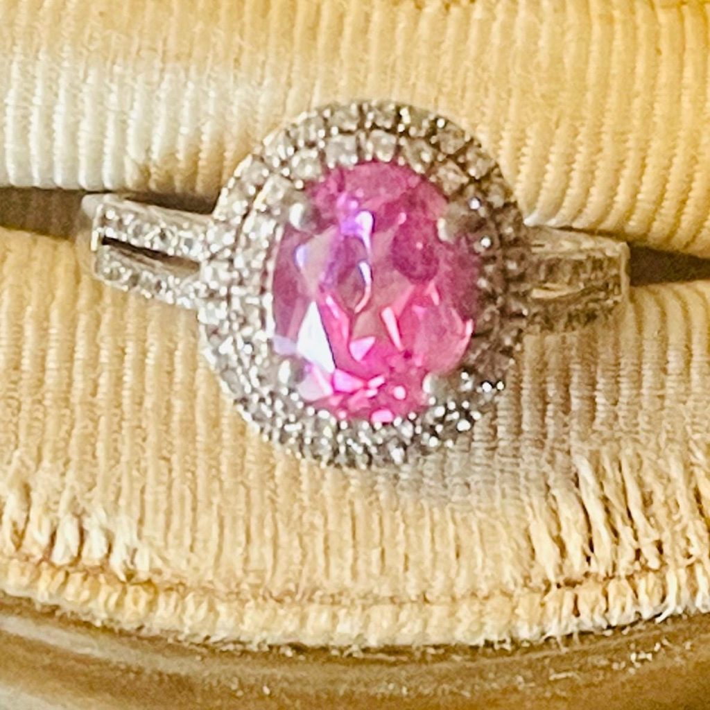 Art Deco Diamond Pink Sapphire Ring: Anniversary Ring, Size 7