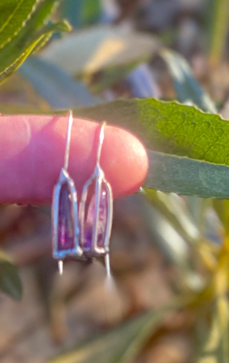 Handmade Sterling Silver Amethyst Drop Earrings: Caged Crystal Jewelry - Image 2