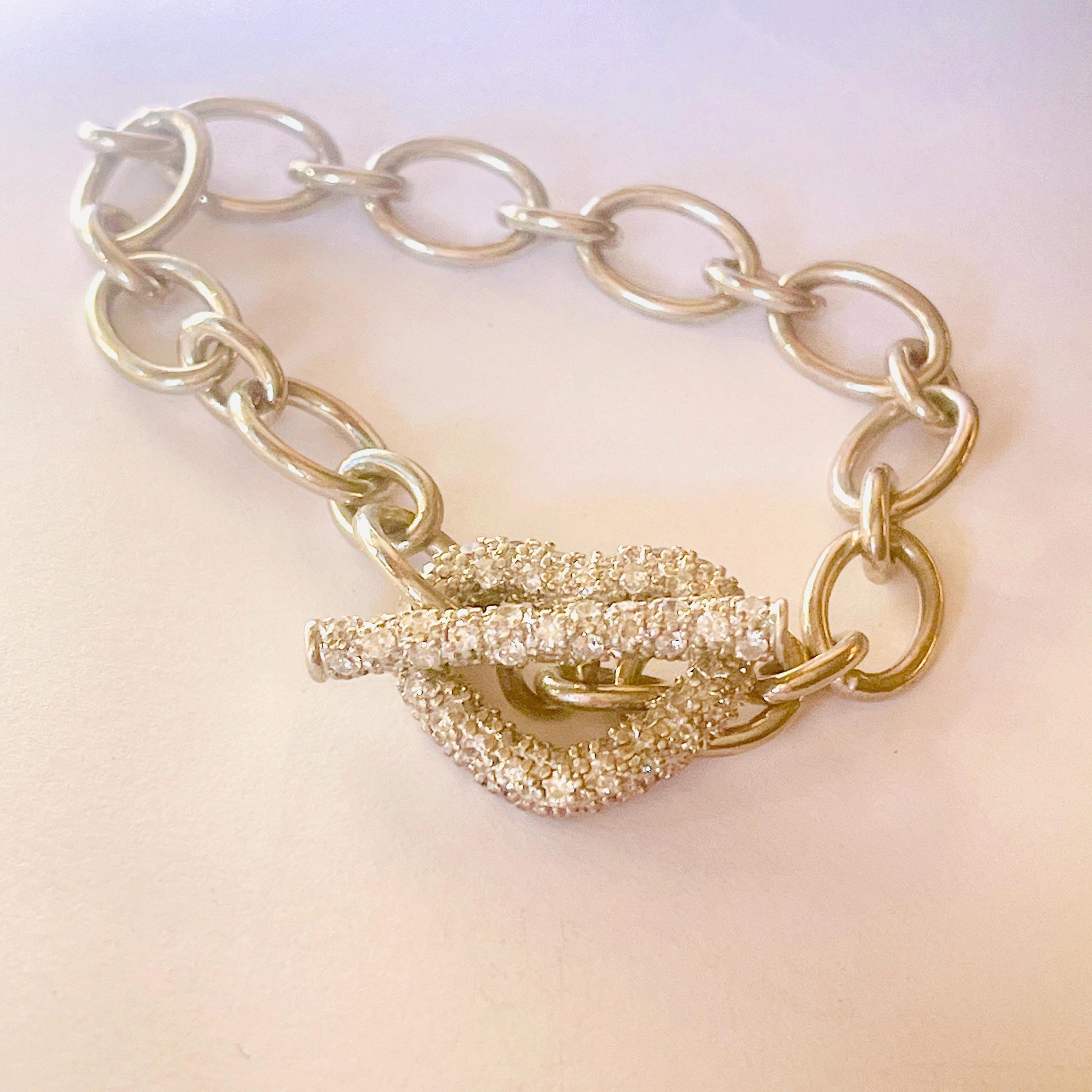 Natural Diamond Heart Clasp Bracelet: Sterling Silver Charm Link, 7 Inch - Image 5