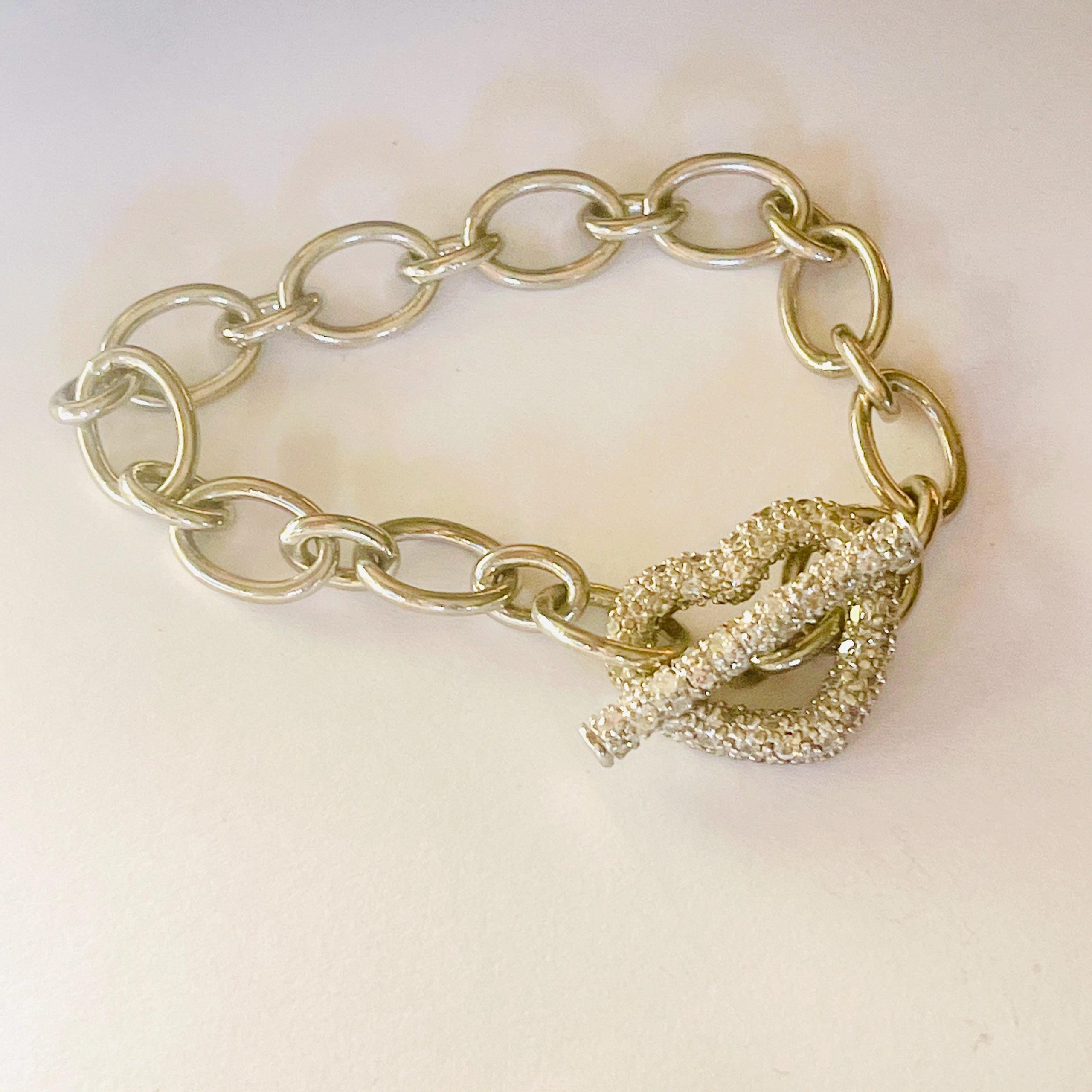 Natural Diamond Heart Clasp Bracelet: Sterling Silver Charm Link, 7 Inch - Image 7