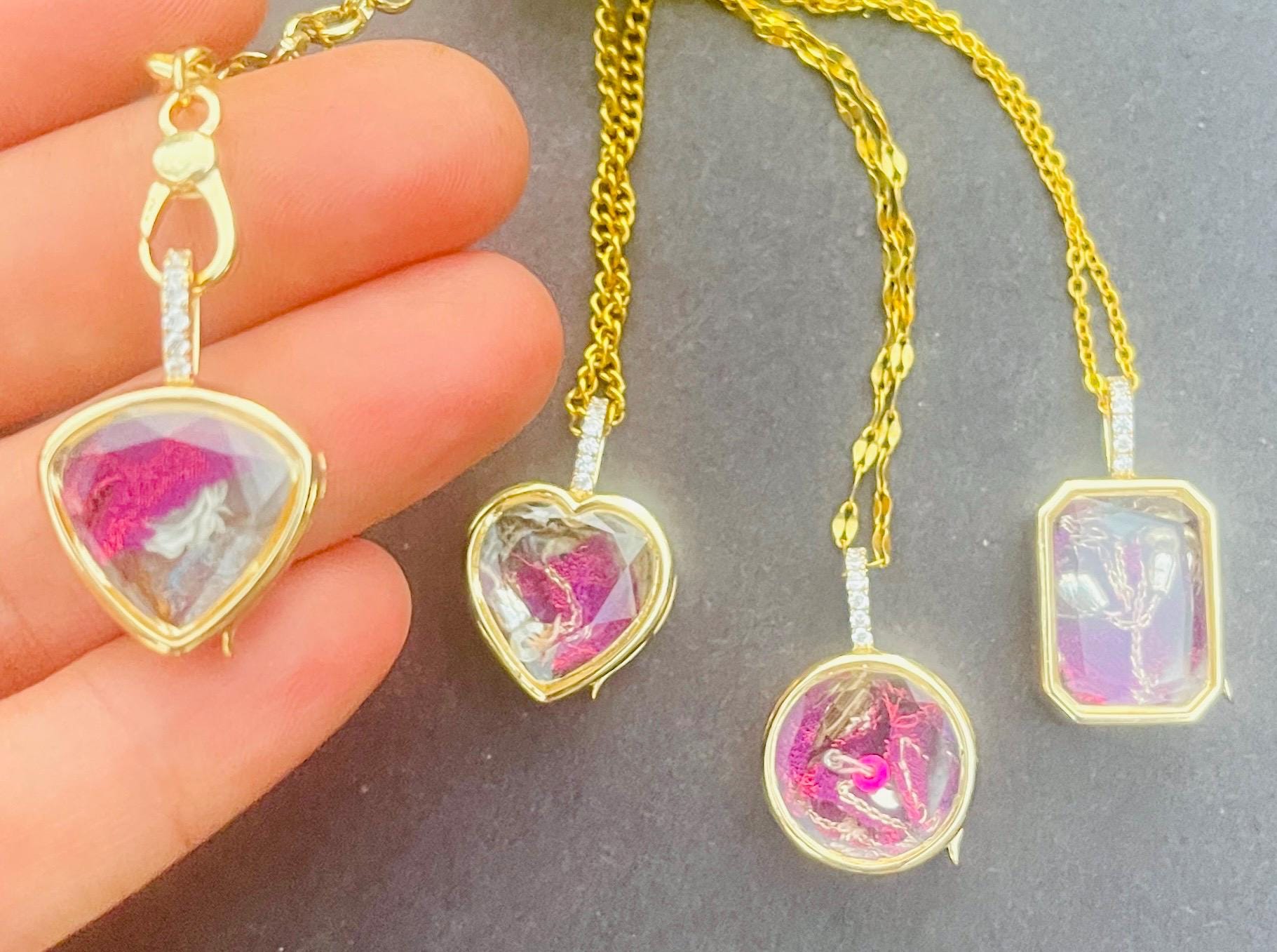 Handmade Memento Mori Stuart Crystal style Necklace: Gold Tiny Mourning crystal Locket Pendant - Image 5