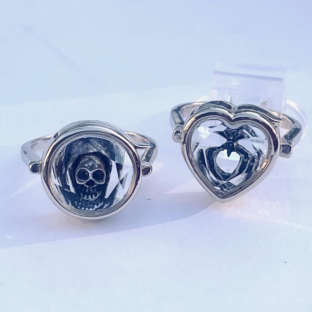 Memento Mori Locket Ring: Stuart Crystal Style, Adjustable Gold Band