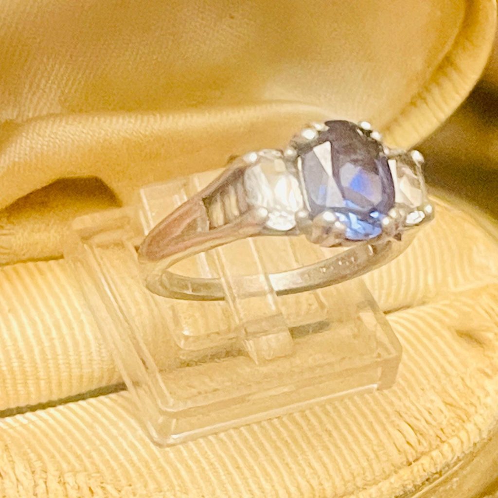 Vintage Tanzanite engagement Ring: sterling silver, Size 6
