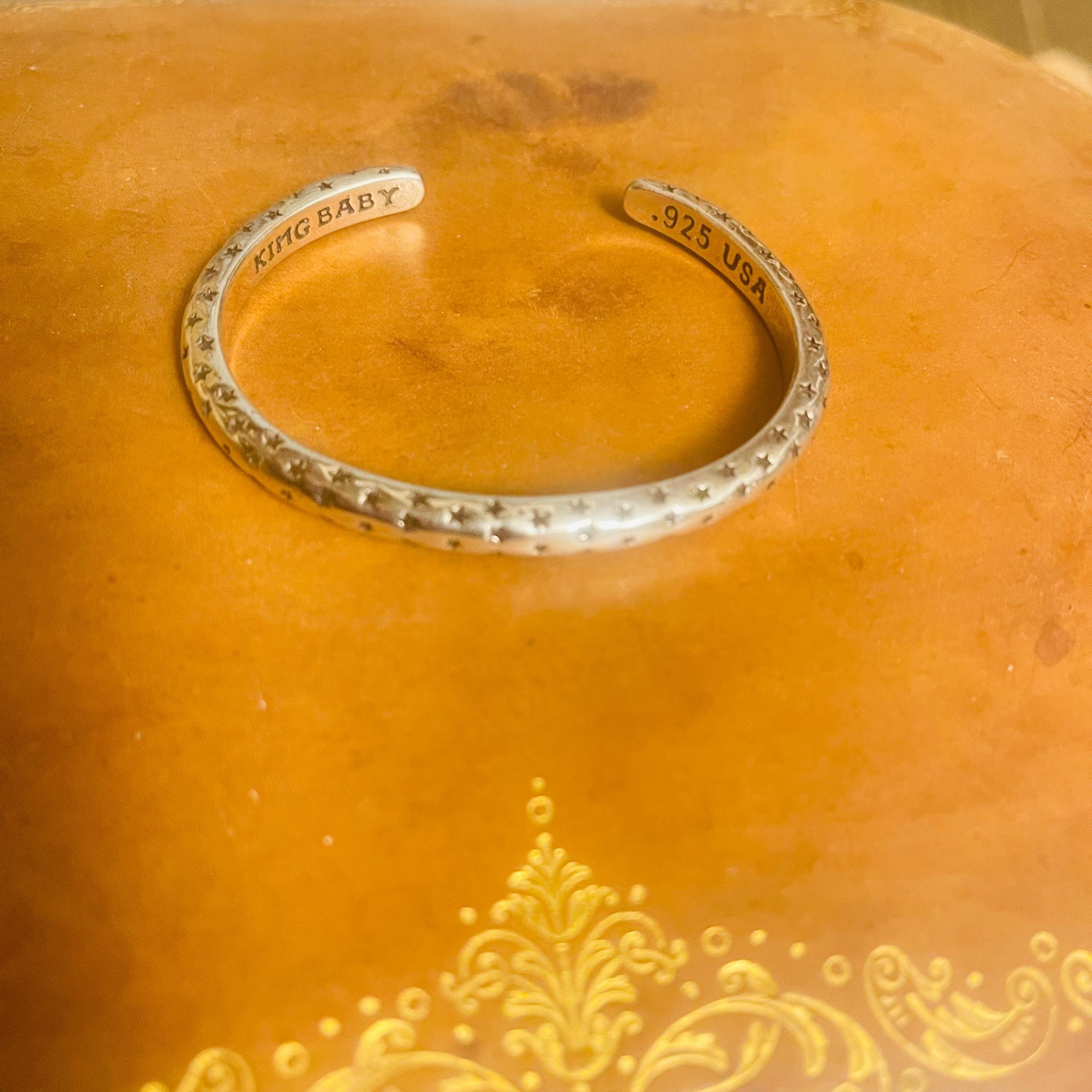 Vintage Sterling Silver Bracelets: Onyx Clasp Bracelet, Star Cuff, Silver bangle with safety chain - Image 6