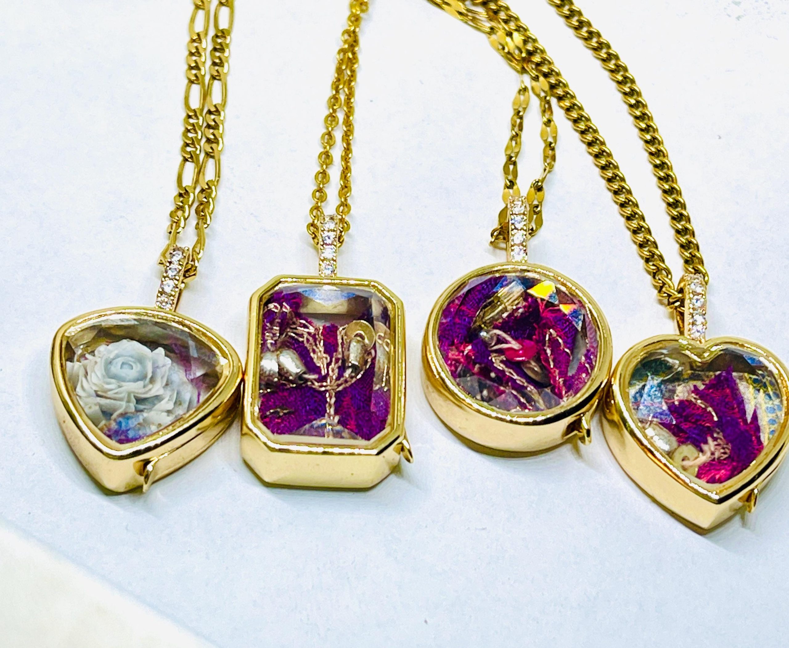 Handmade Memento Mori Stuart Crystal style Necklace: Gold Tiny Mourning crystal Locket Pendant
