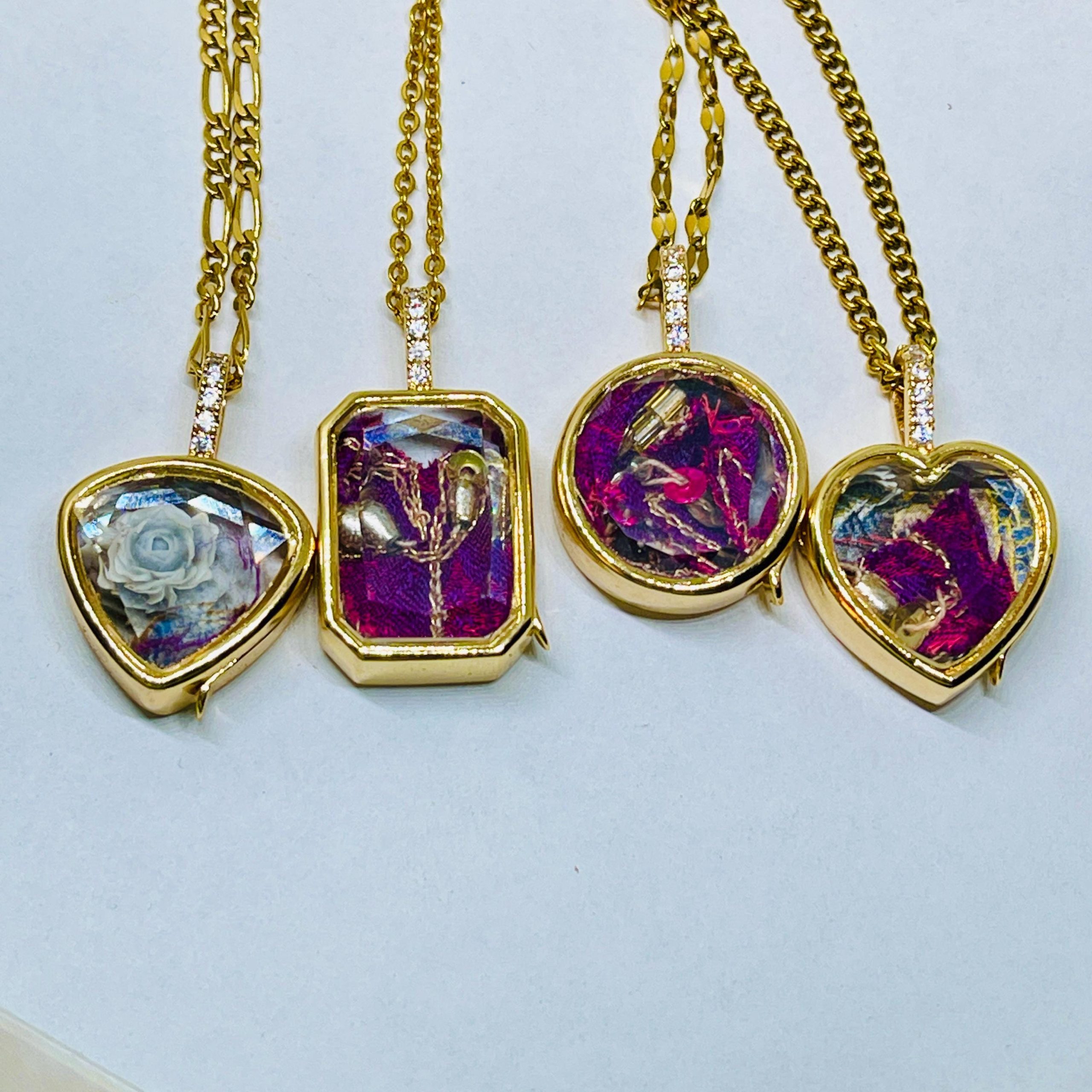 Handmade Memento Mori Stuart Crystal style Necklace: Gold Tiny Mourning crystal Locket Pendant - Image 4