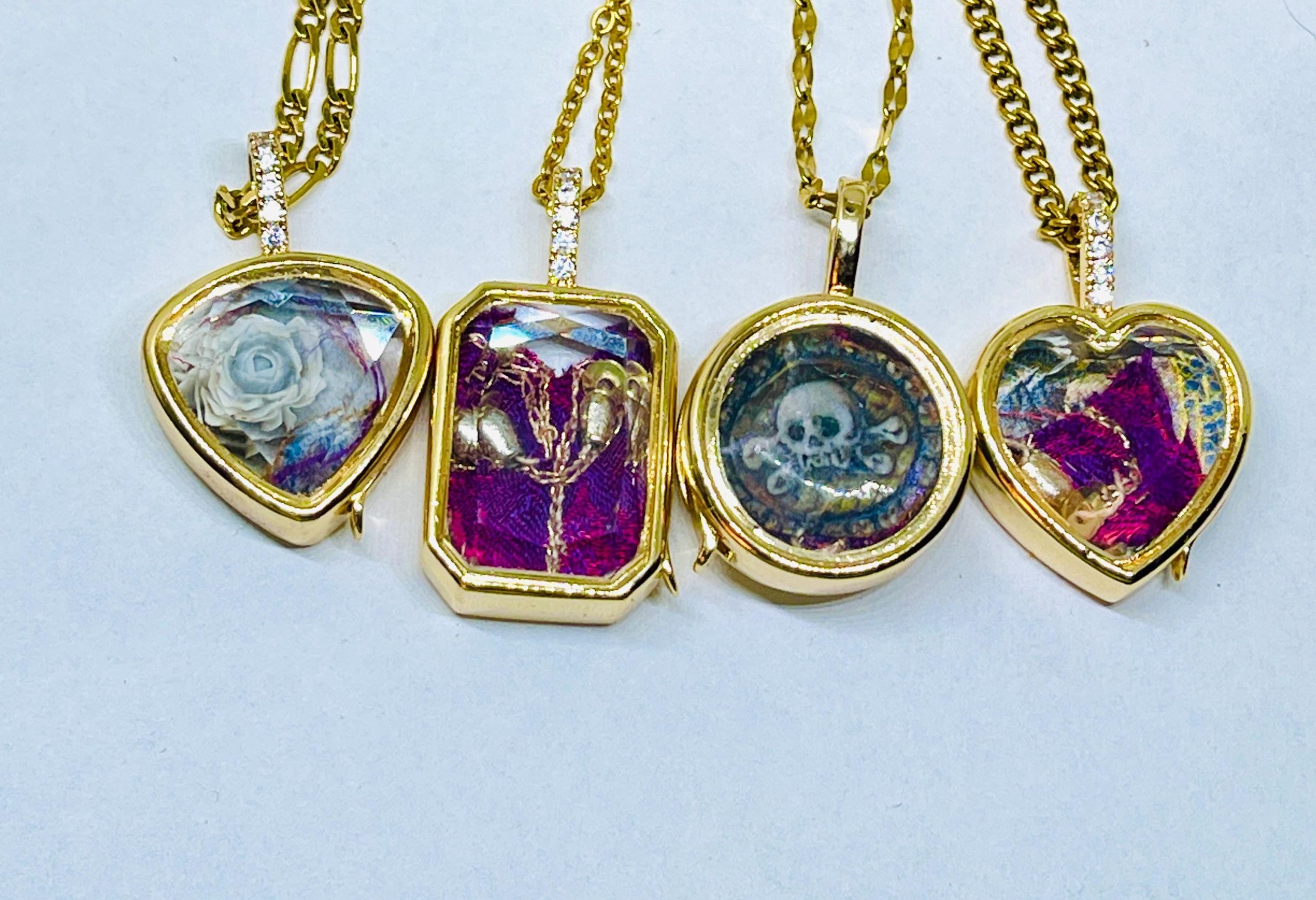 Handmade Memento Mori Stuart Crystal style Necklace: Gold Tiny Mourning crystal Locket Pendant - Image 9