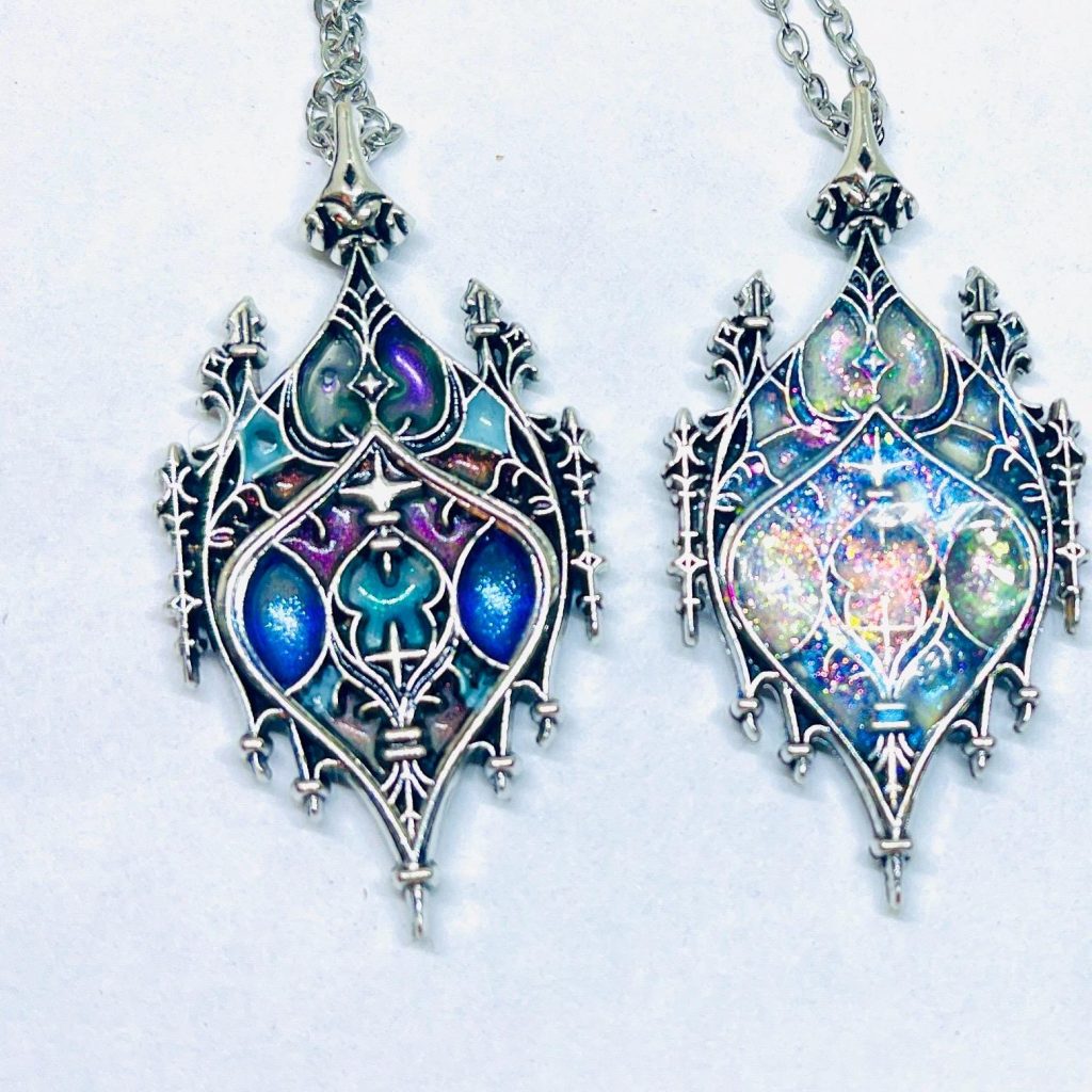 Gothic Cathedral Opal Necklace: Silver Arched Window Fairy Window