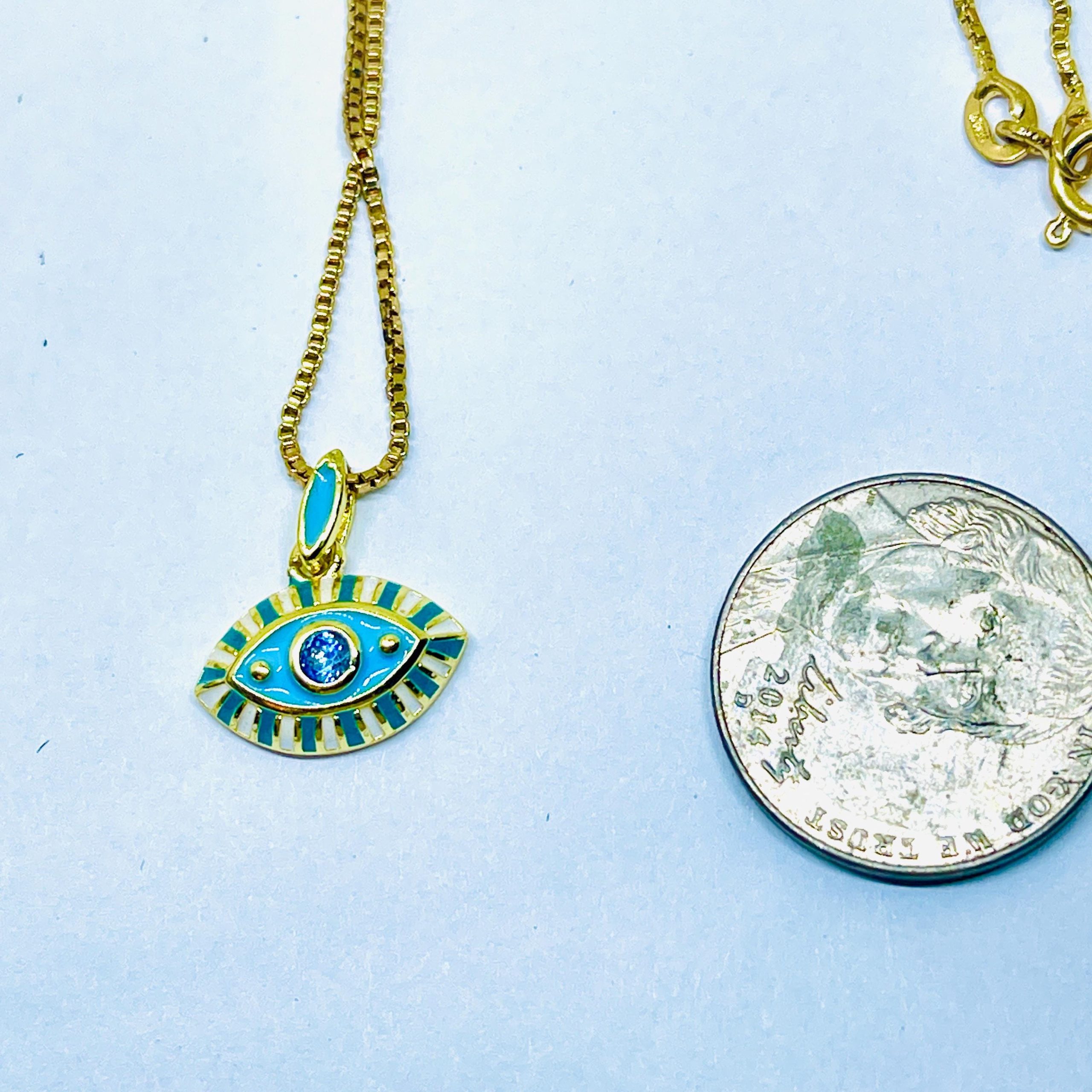 18K Gold Evil Eye Necklace: Handmade Squared box Chain - Image 5
