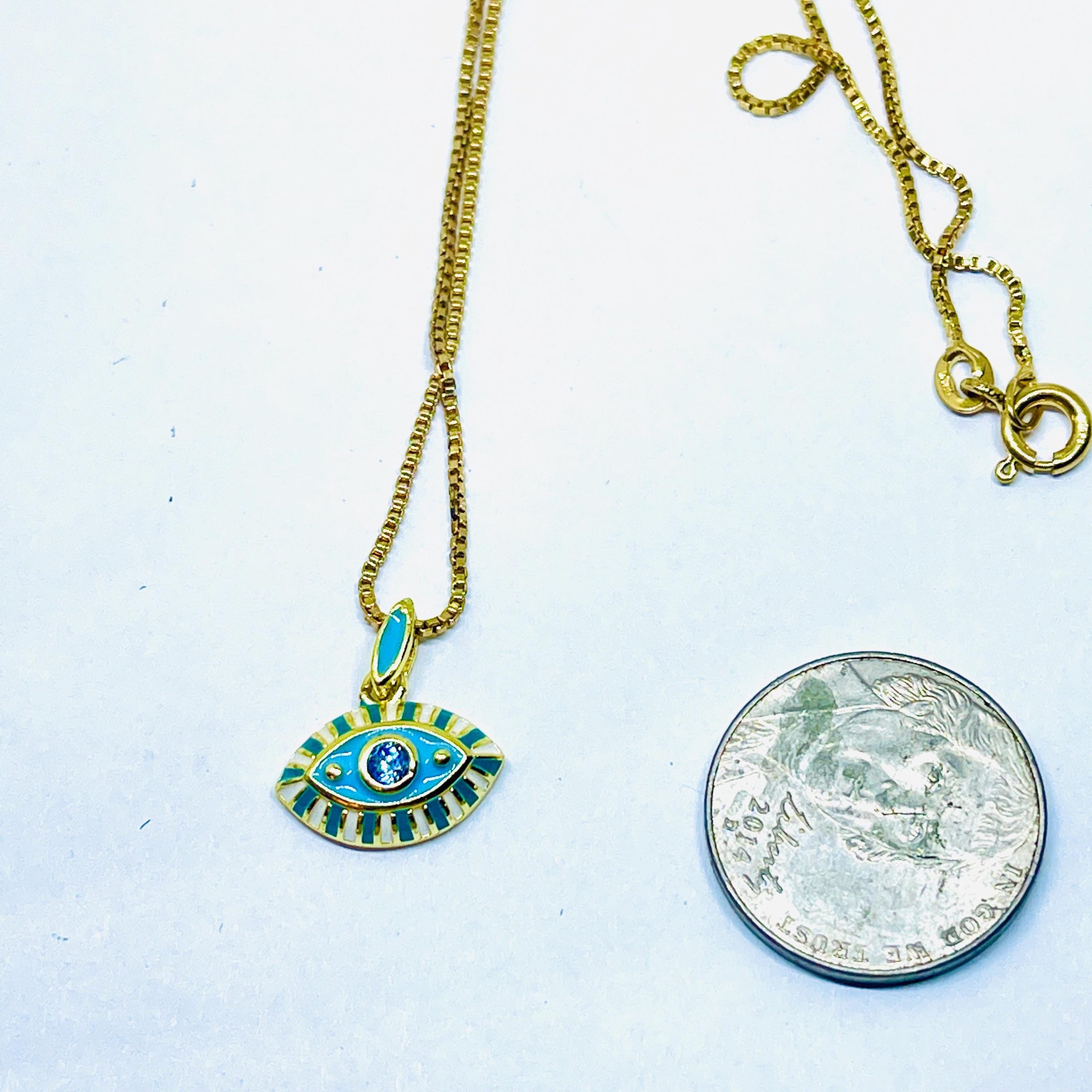 18K Gold Evil Eye Necklace: Handmade Squared box Chain - Image 7