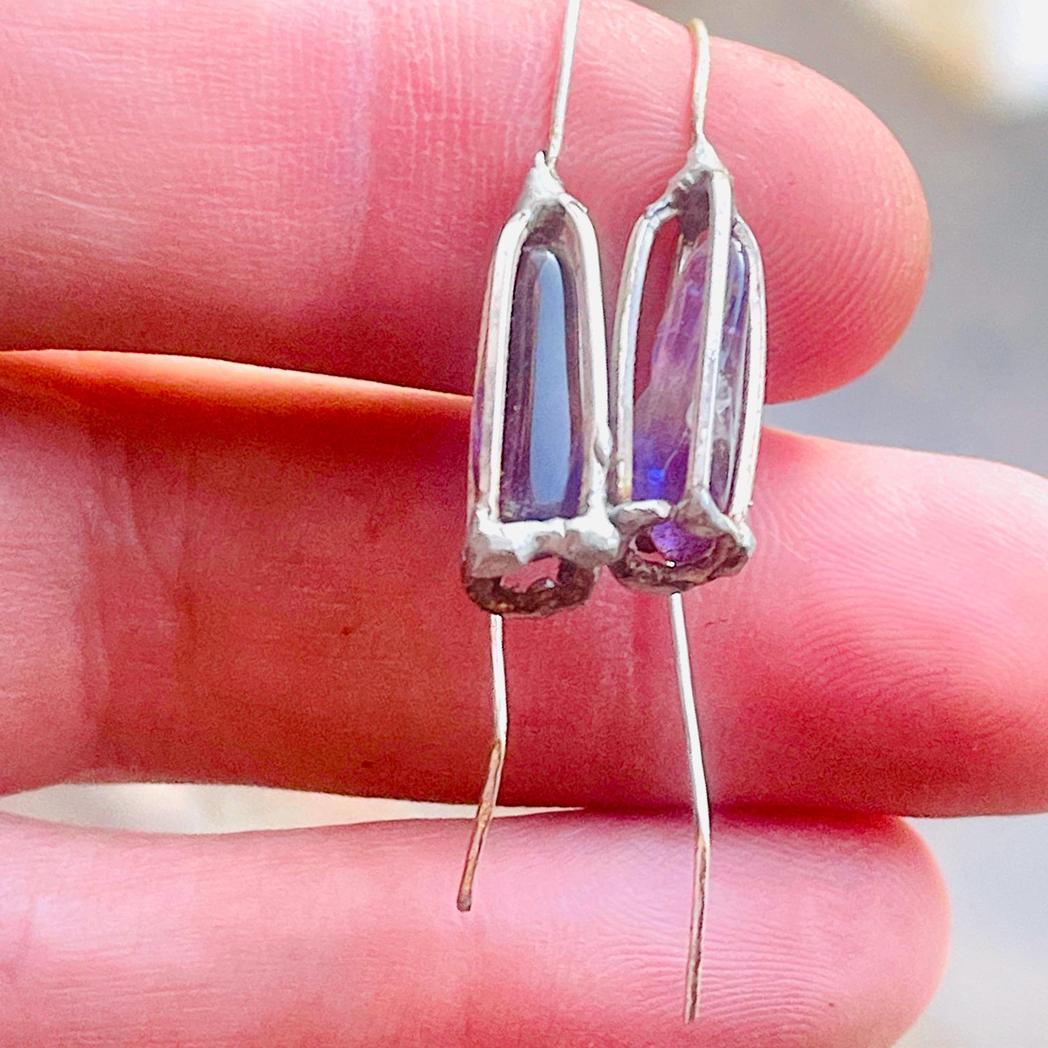 Handmade Sterling Silver Amethyst Drop Earrings: Caged Crystal Jewelry - Image 6