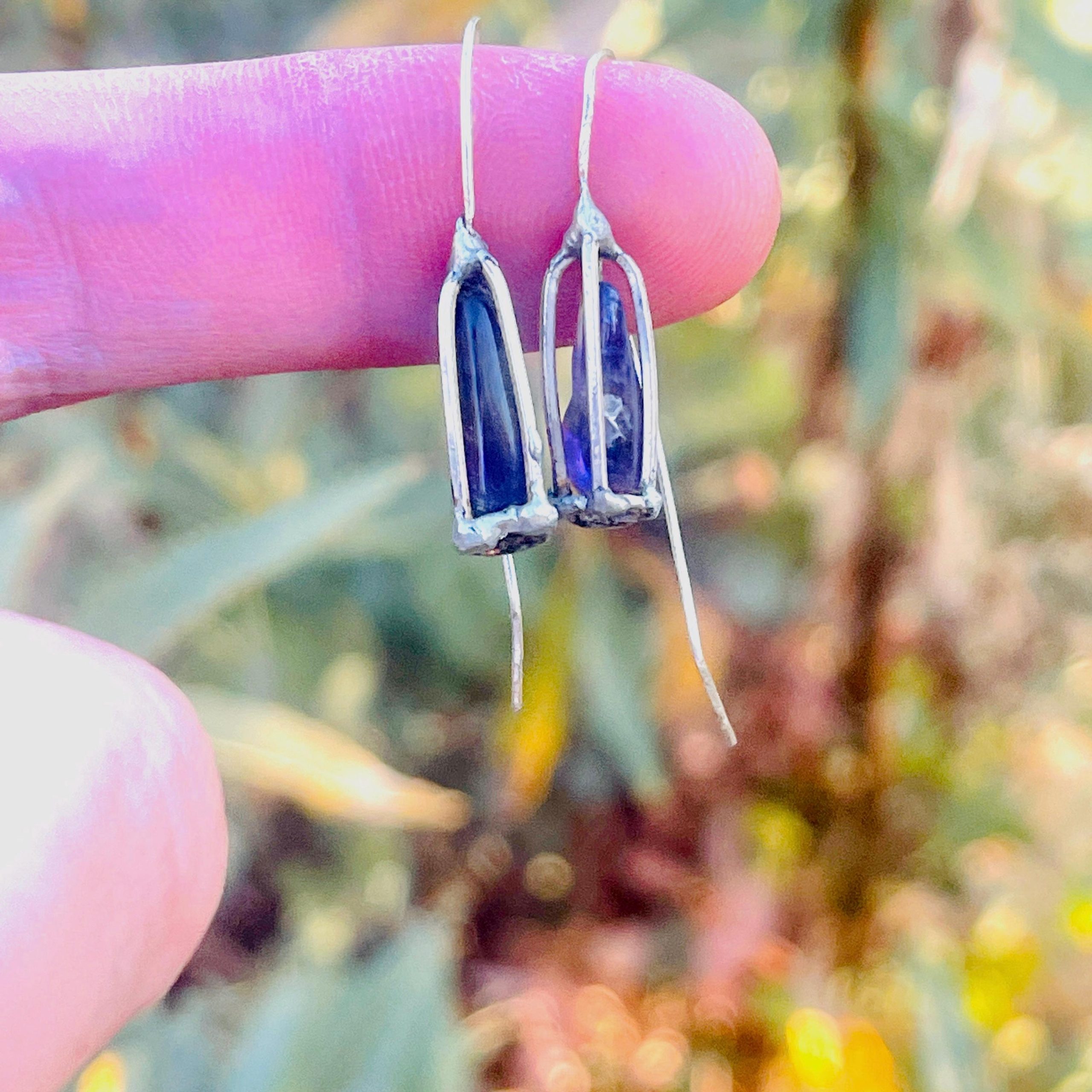 Handmade Sterling Silver Amethyst Drop Earrings: Caged Crystal Jewelry - Image 10