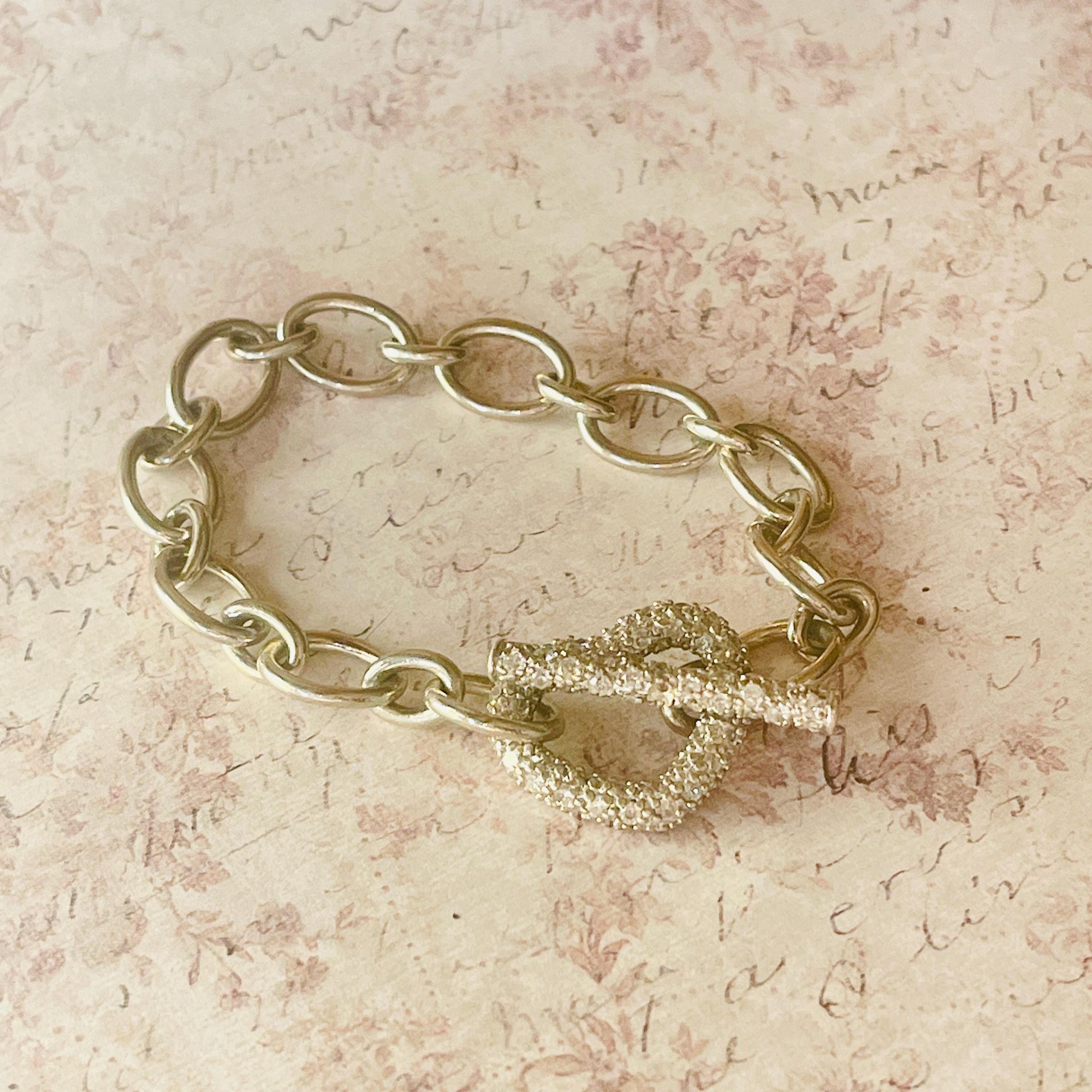 Natural Diamond Heart Clasp Bracelet: Sterling Silver Charm Link, 7 Inch - Image 6