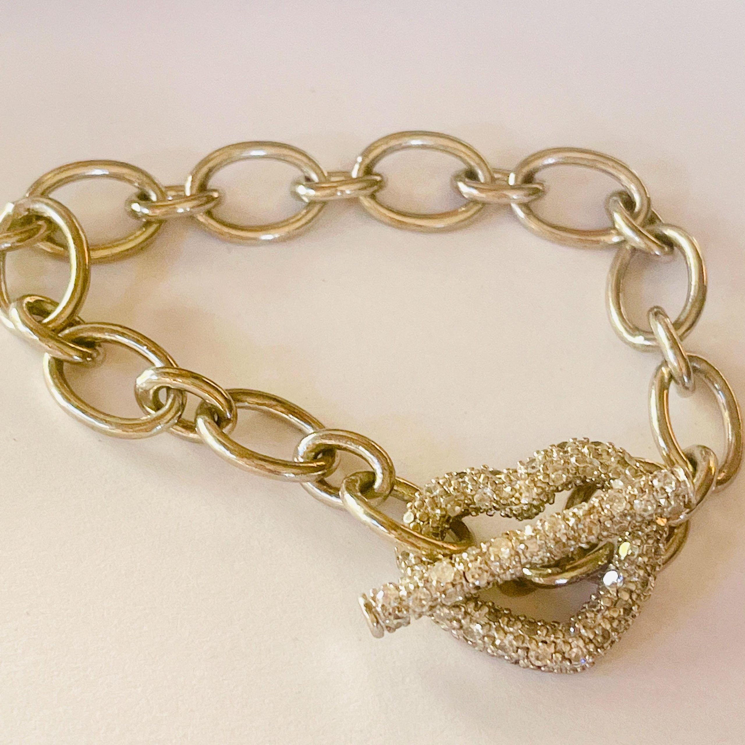 Natural Diamond Heart Clasp Bracelet: Sterling Silver Charm Link, 7 Inch - Image 4