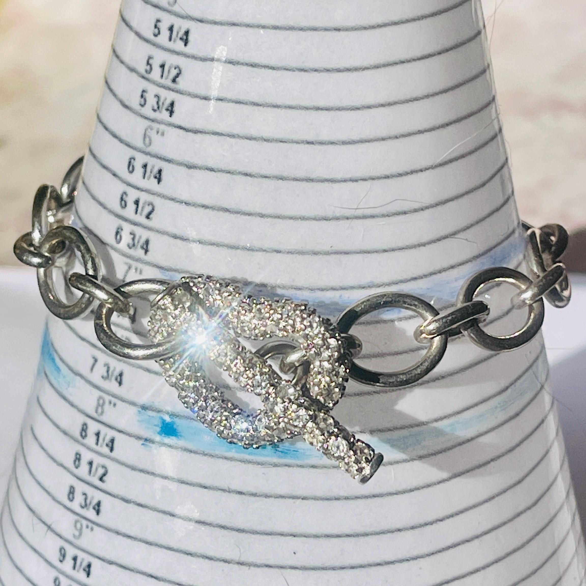 Natural Diamond Heart Clasp Bracelet: Sterling Silver Charm Link, 7 Inch - Image 2