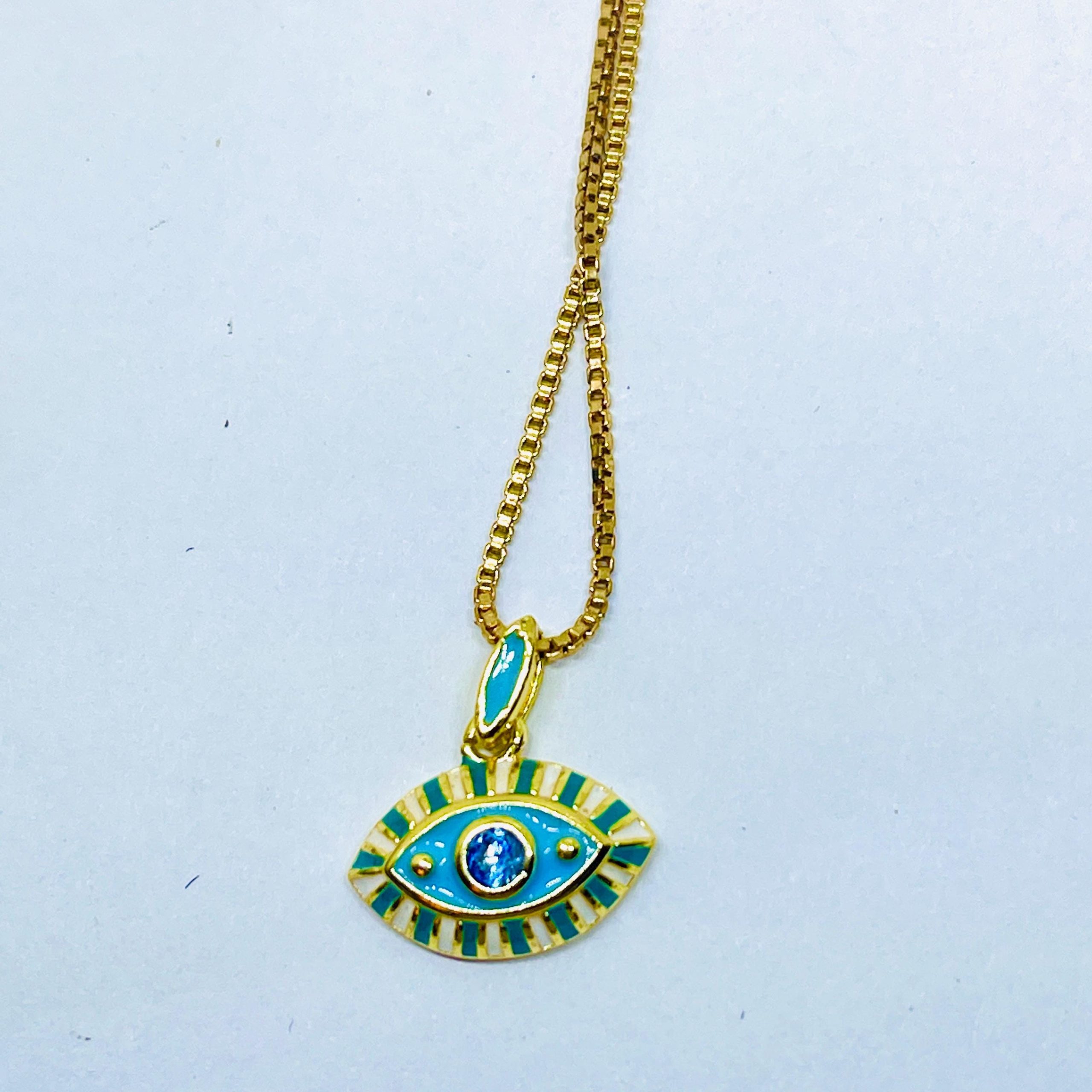 18K Gold Evil Eye Necklace: Handmade Squared box Chain - Image 3