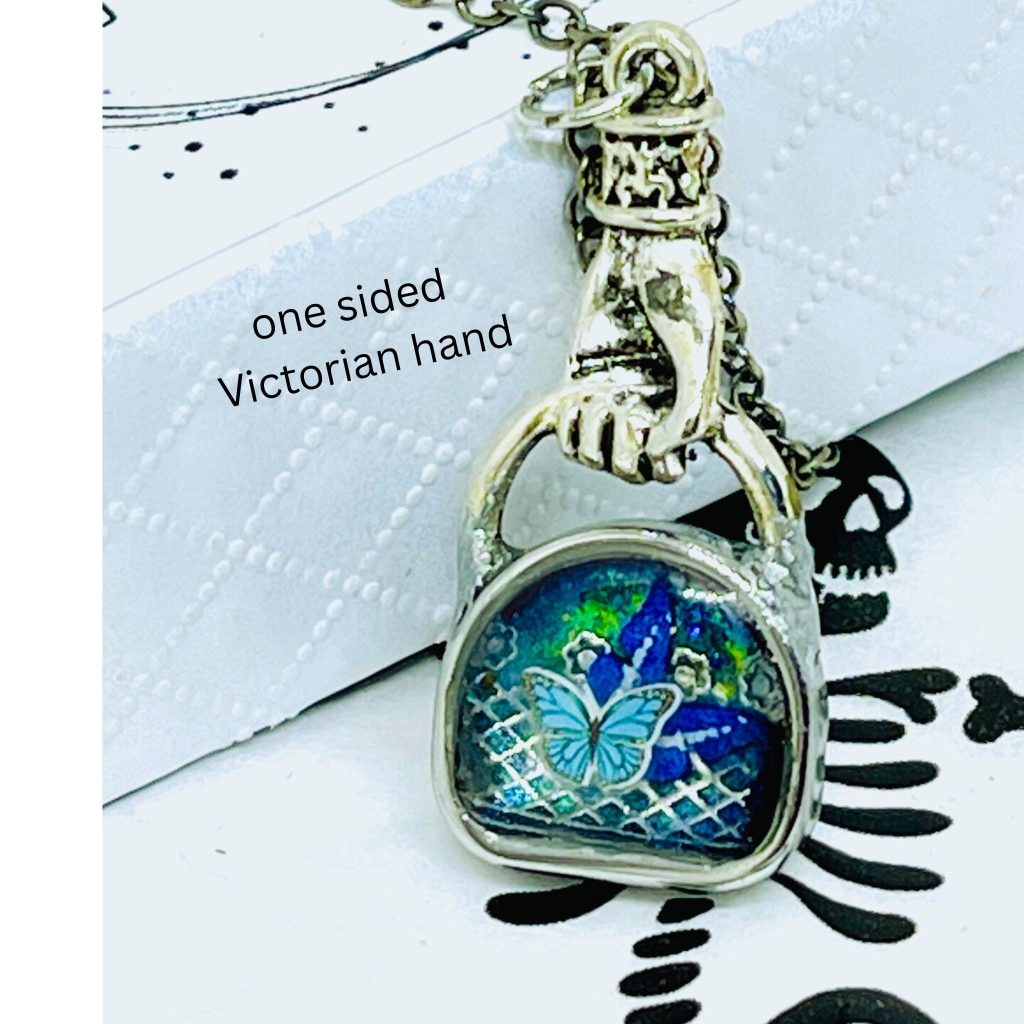 Gothic Typewriter Key Pendant Necklace: Memento Mori Butterflies, Sterling Silver Chain